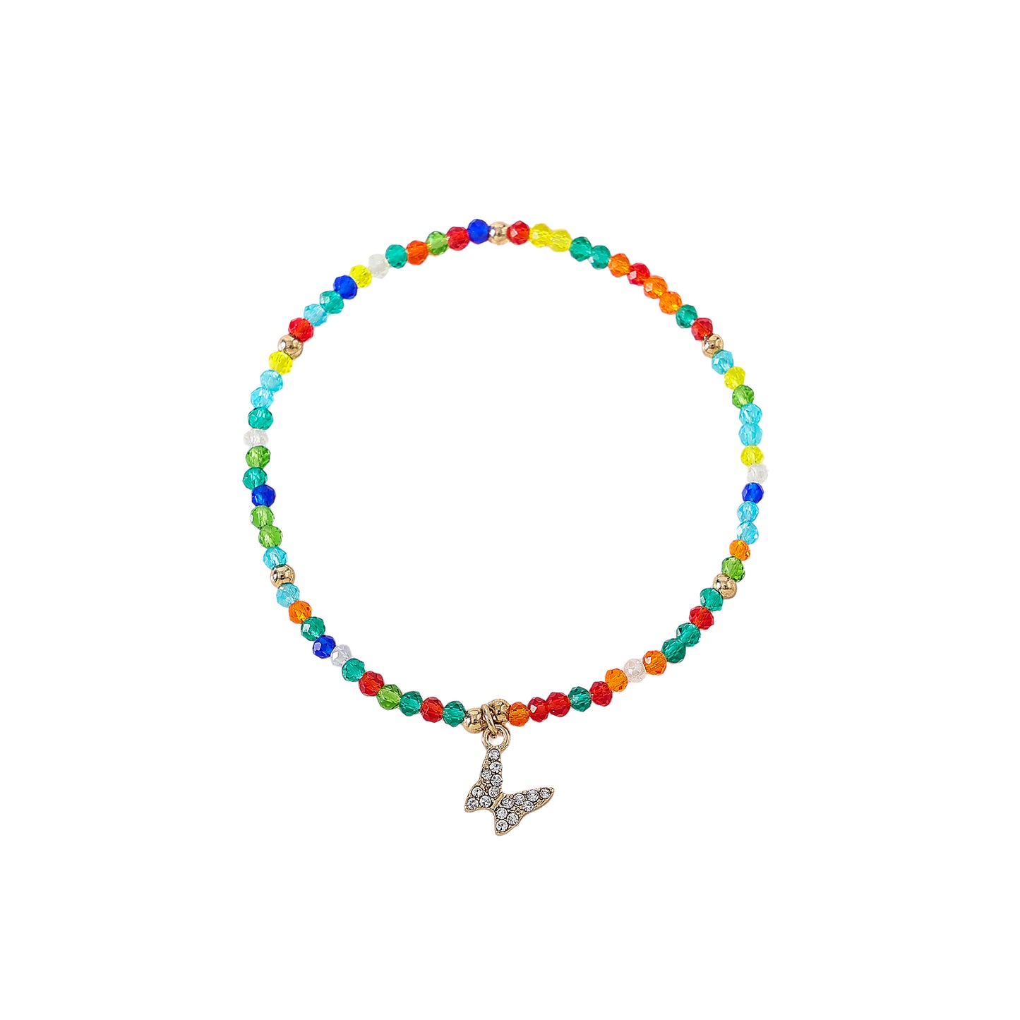 Assorted Beaded Bracelet with Small Crystal Butterfly Charm - Delicate and Sparkling Jewelry for Women, Perfect Gift