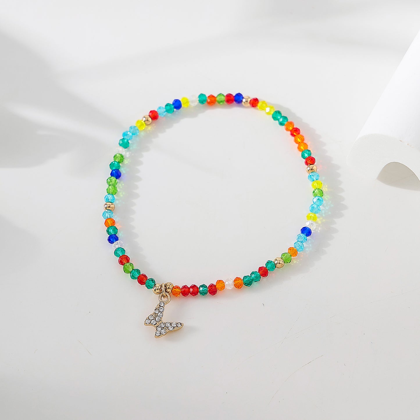 Assorted Beaded Bracelet with Small Crystal Butterfly Charm - Delicate and Sparkling Jewelry for Women, Perfect Gift