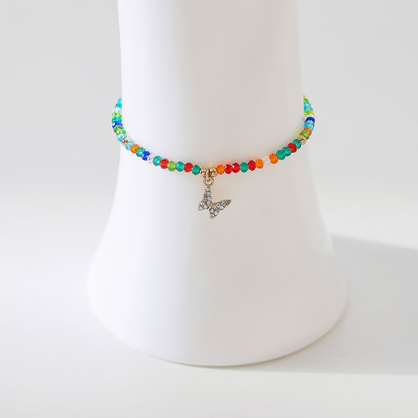 Assorted Beaded Bracelet with Small Crystal Butterfly Charm - Delicate and Sparkling Jewelry for Women, Perfect Gift