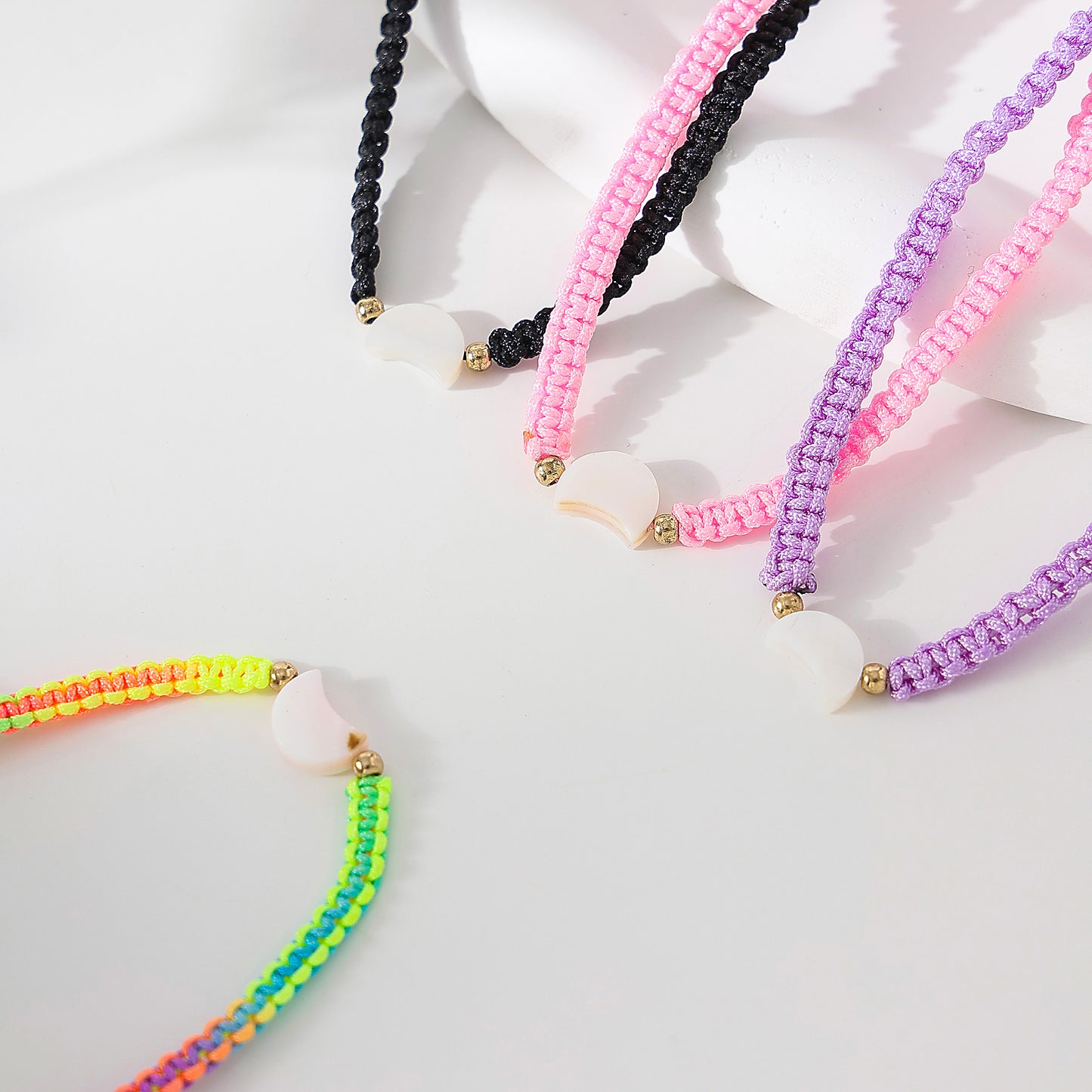 Assorted macrame adjustable Bracelet with white shell Moon bead
