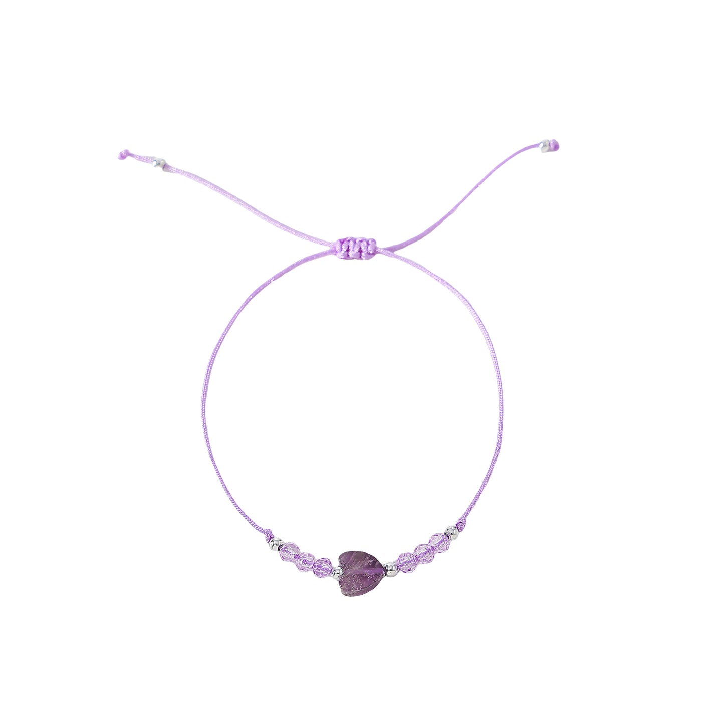 Genuine stone Heart Bead on adjustable sting bracelet with assorted beads