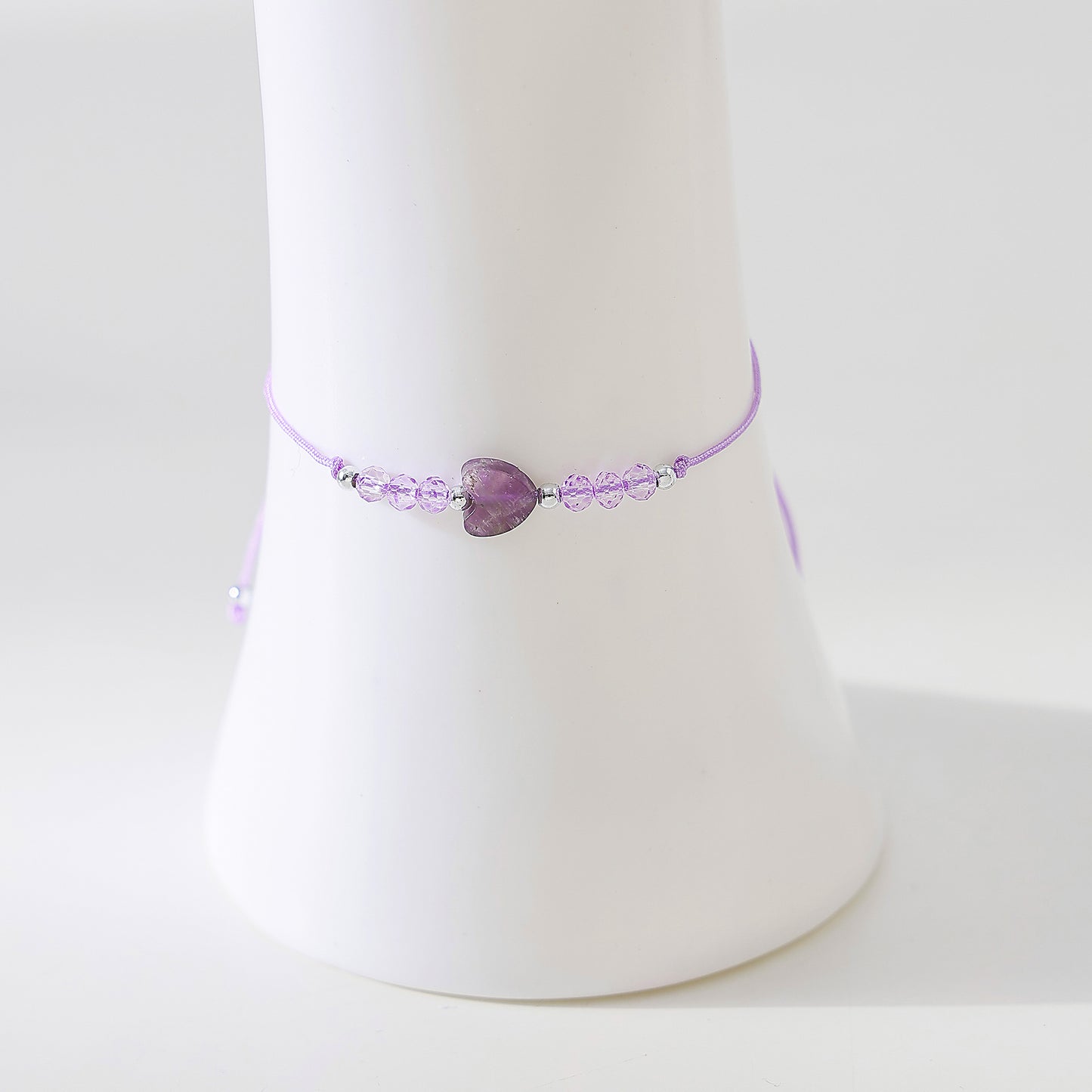 Genuine stone Heart Bead on adjustable sting bracelet with assorted beads