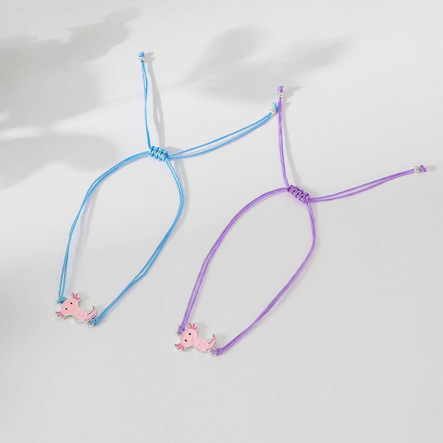 Assorted colored string Bracelet with Pink Axolotl charm