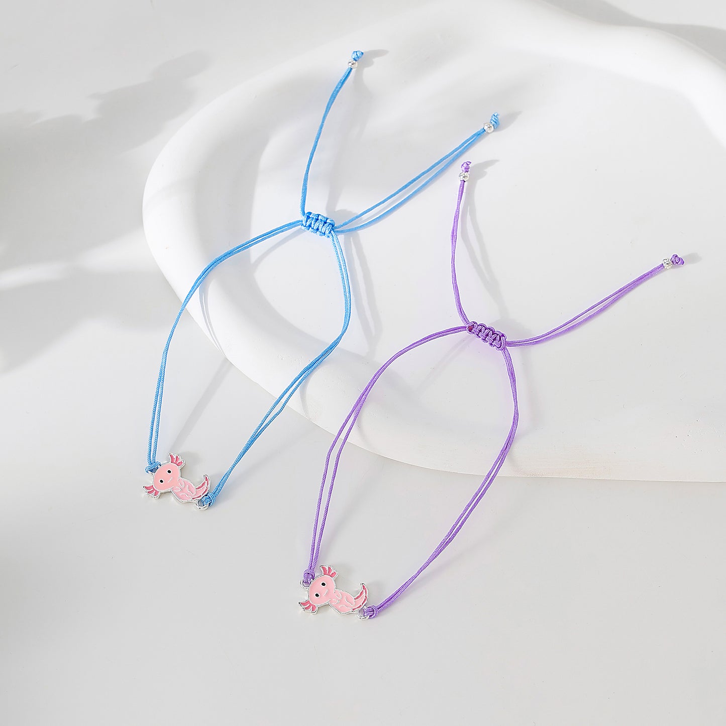 Assorted colored string Bracelet with Pink Axolotl charm