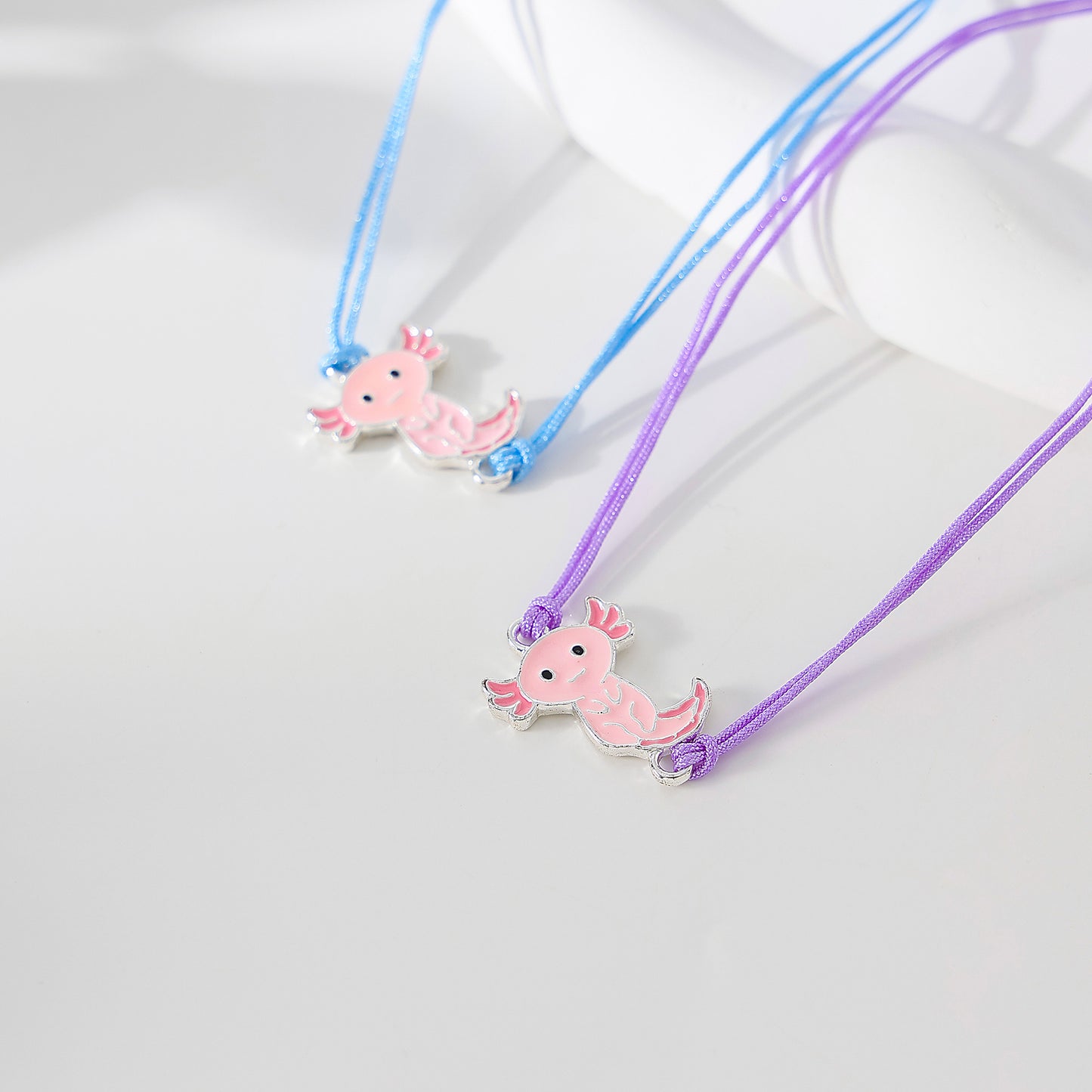 Assorted colored string Bracelet with Pink Axolotl charm