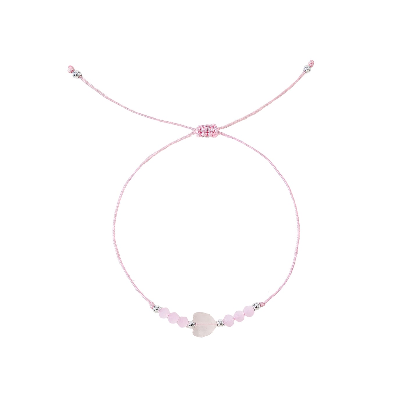 Genuine stone Heart Bead on adjustable sting bracelet with assorted beads