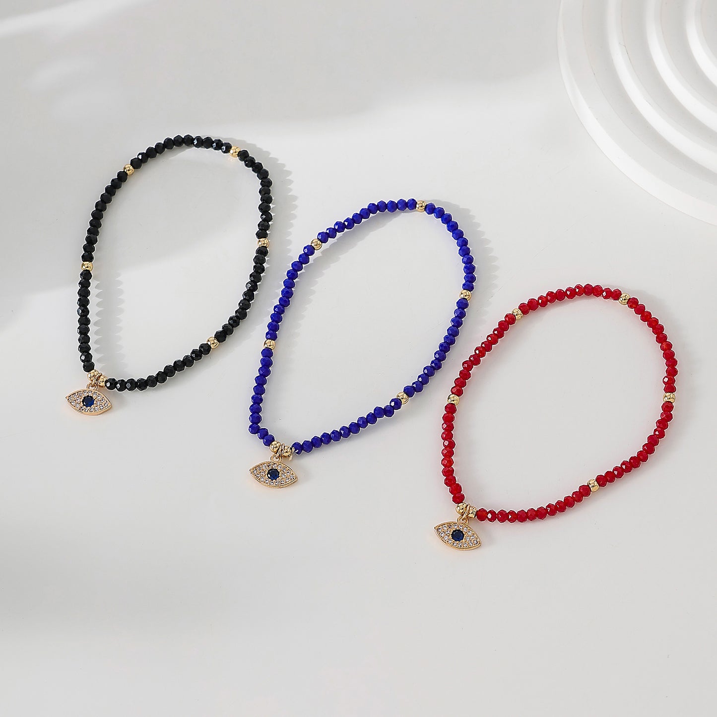 Cubic Zirconia Lucky Eye bead on assorted beaded Bracelet