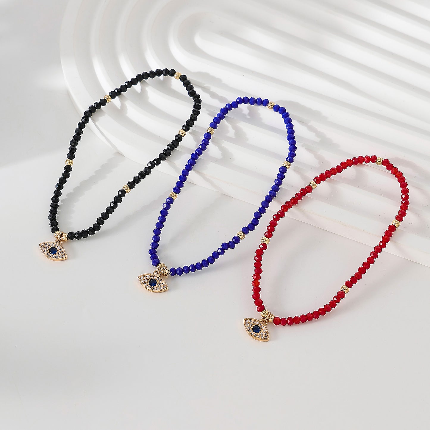Cubic Zirconia Lucky Eye bead on assorted beaded Bracelet