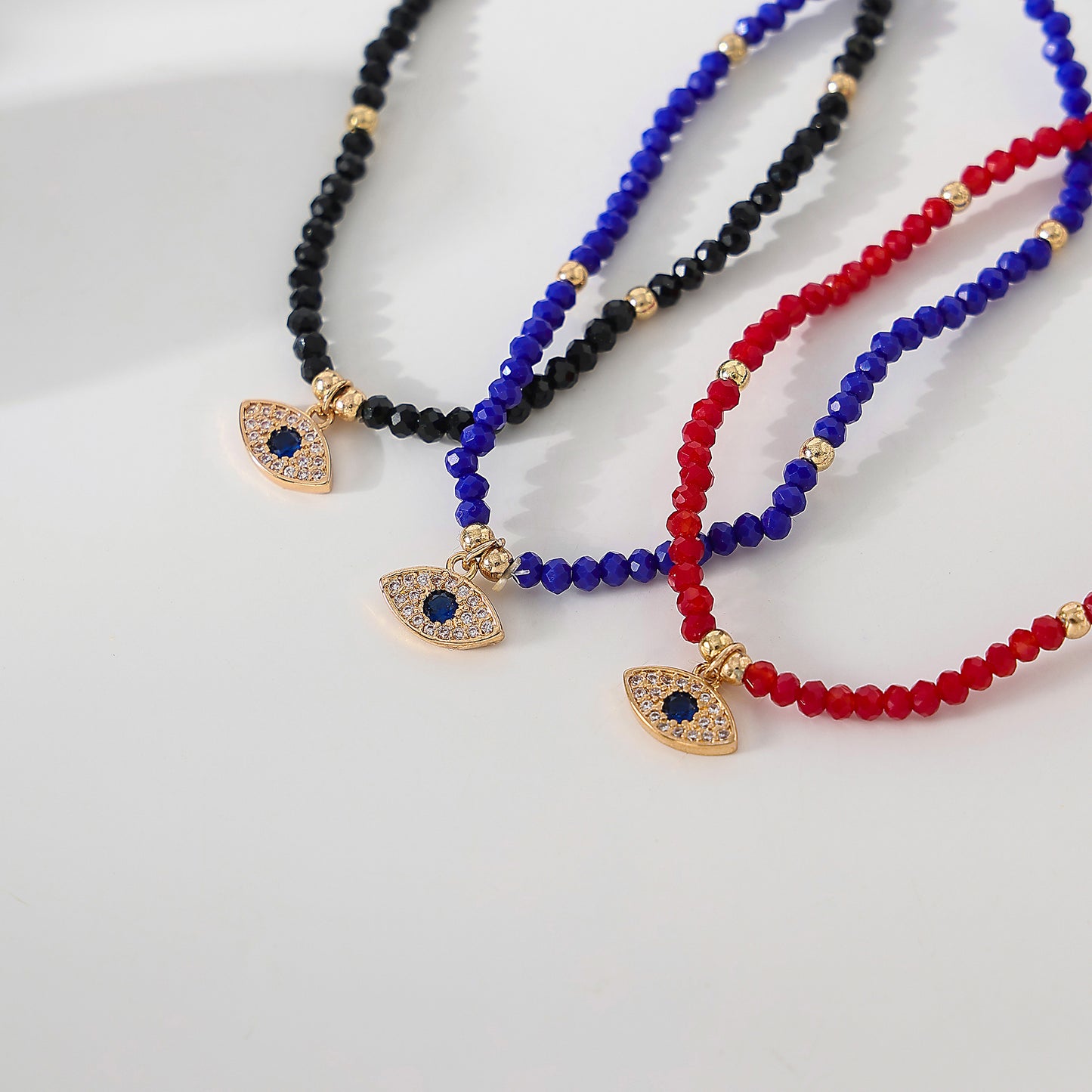 Cubic Zirconia Lucky Eye bead on assorted beaded Bracelet