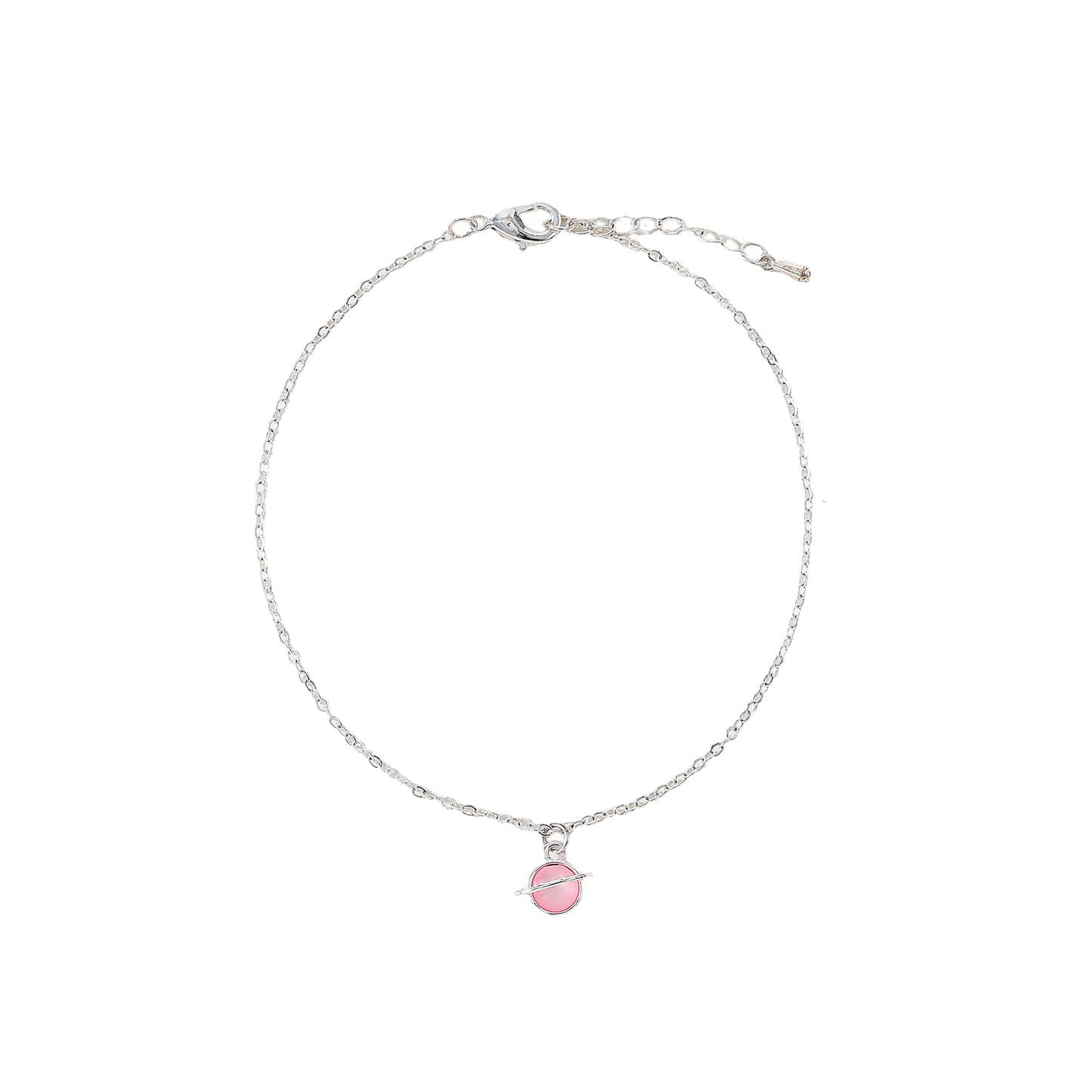 Pink/White/Purple assorted Saturn charm on silvery chain Anklet