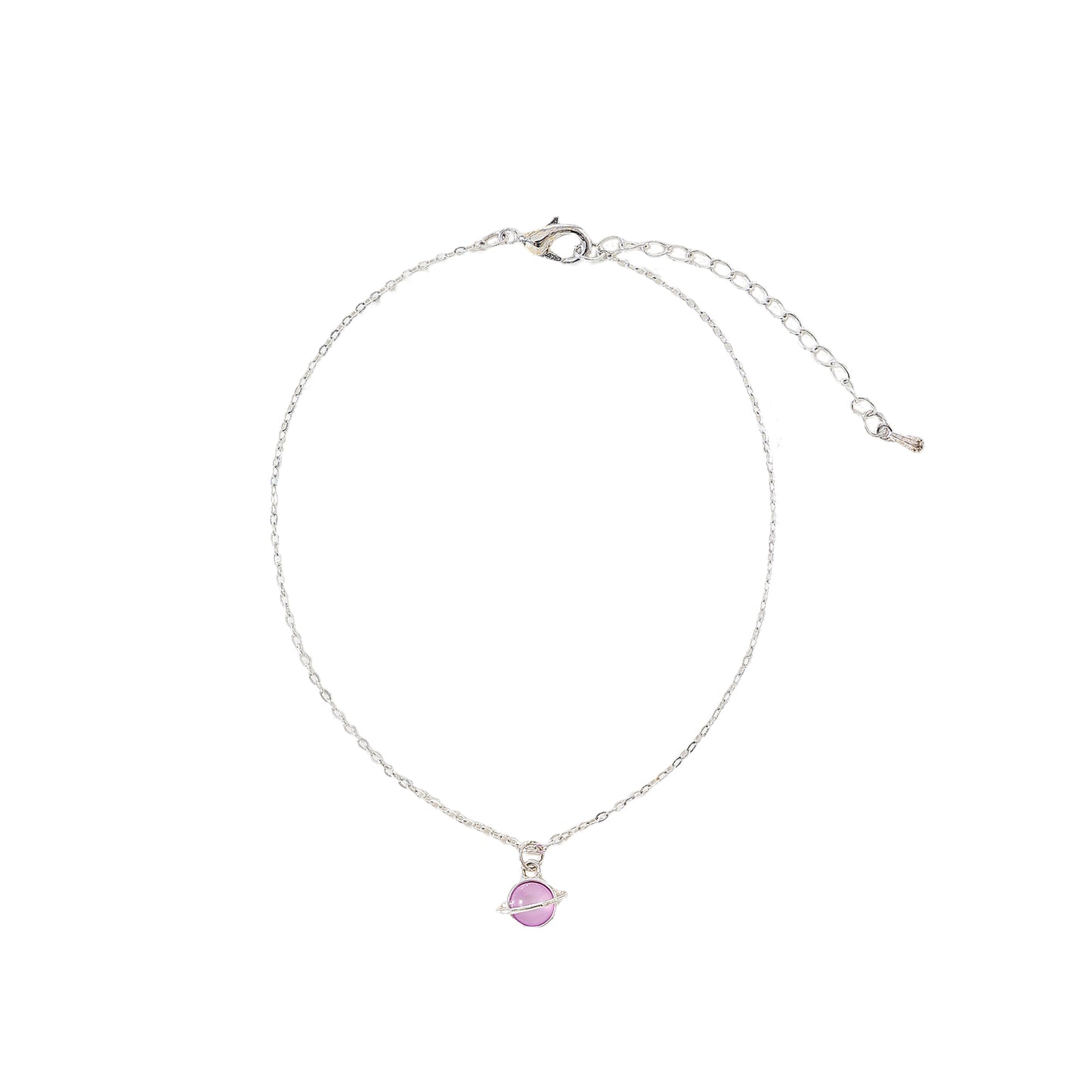 Pink/White/Purple assorted Saturn charm on silvery chain Anklet