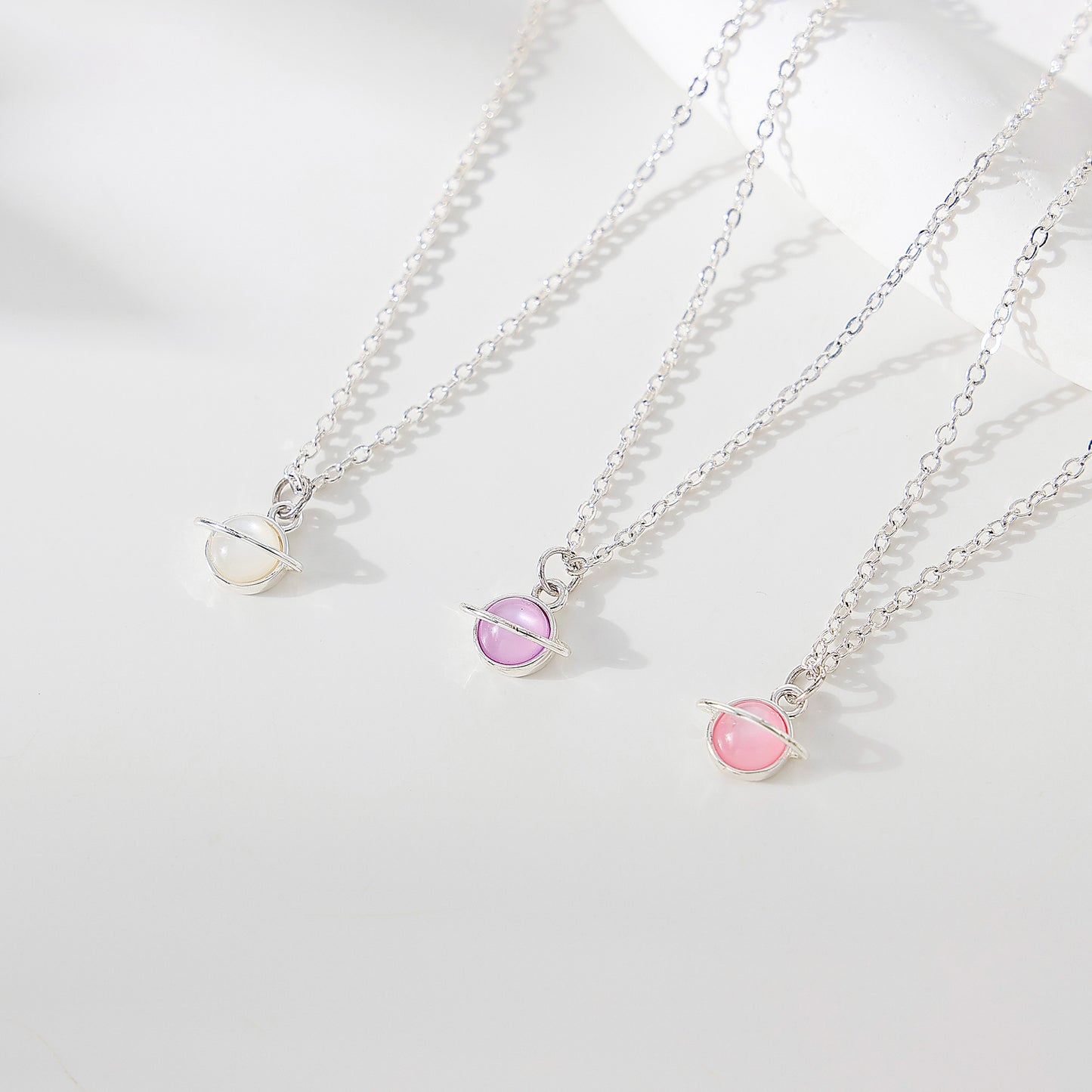 Pink/White/Purple assorted Saturn charm on silvery chain Anklet