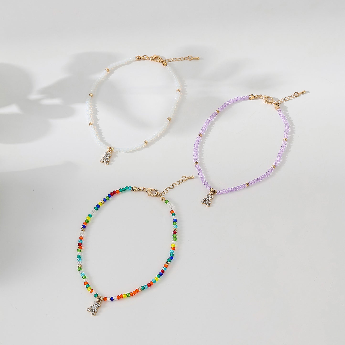 Assorted beaded Anklet with small crystal Bear charm
