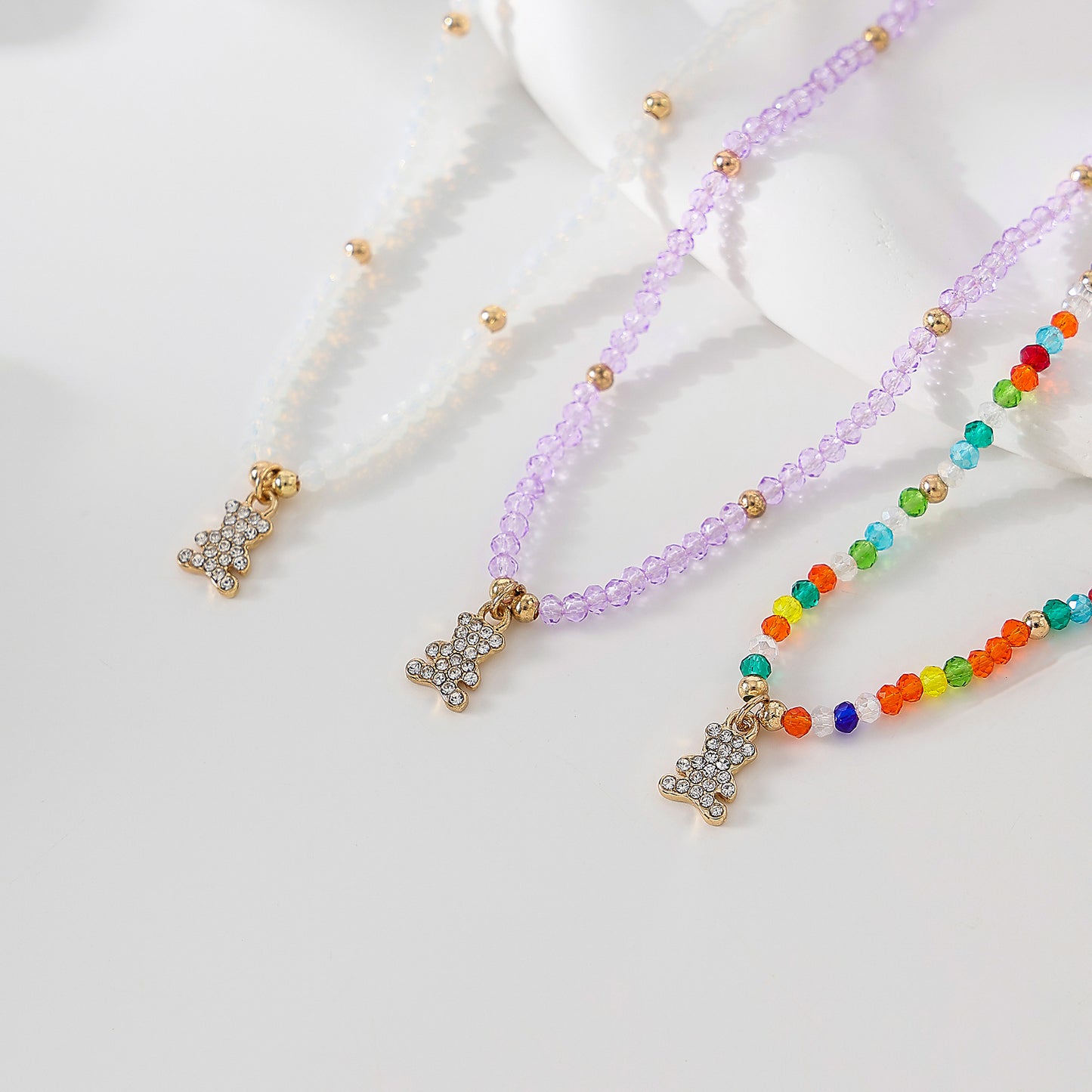 Assorted beaded Anklet with small crystal Bear charm