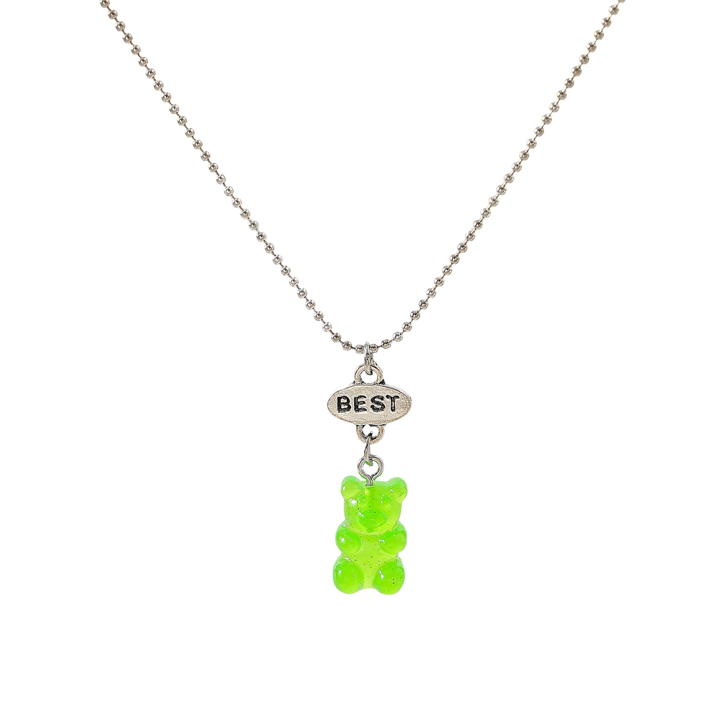 y2k neon bear bestt friend necklace