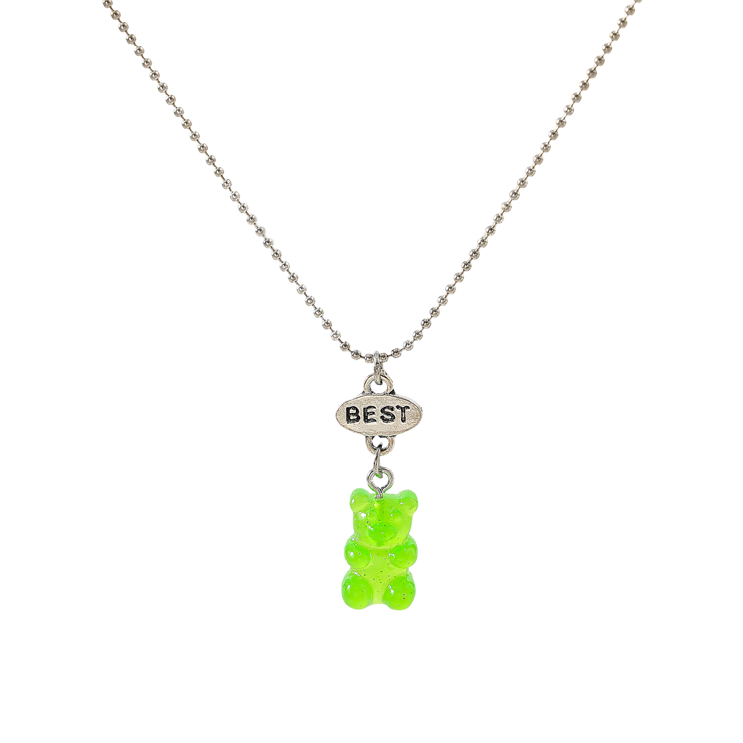y2k neon bear bestt friend necklace