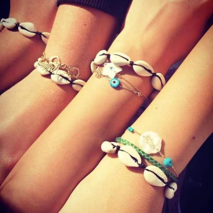 Natural Cowrie Shell Best Friends Forever(BFF) 3 Pcs Seashell Bracelet Sets, Handmade Boho White Seashell, Perfect for Beach Vacations & Gifting