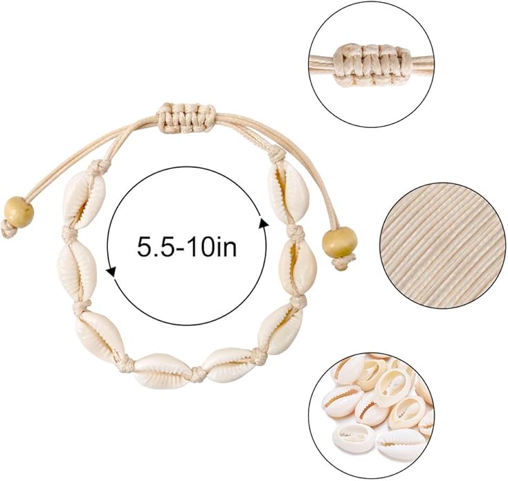 Natural Cowrie Shell Best Friends Forever(BFF) 3 Pcs Seashell Bracelet Sets, Handmade Boho White Seashell, Perfect for Beach Vacations & Gifting
