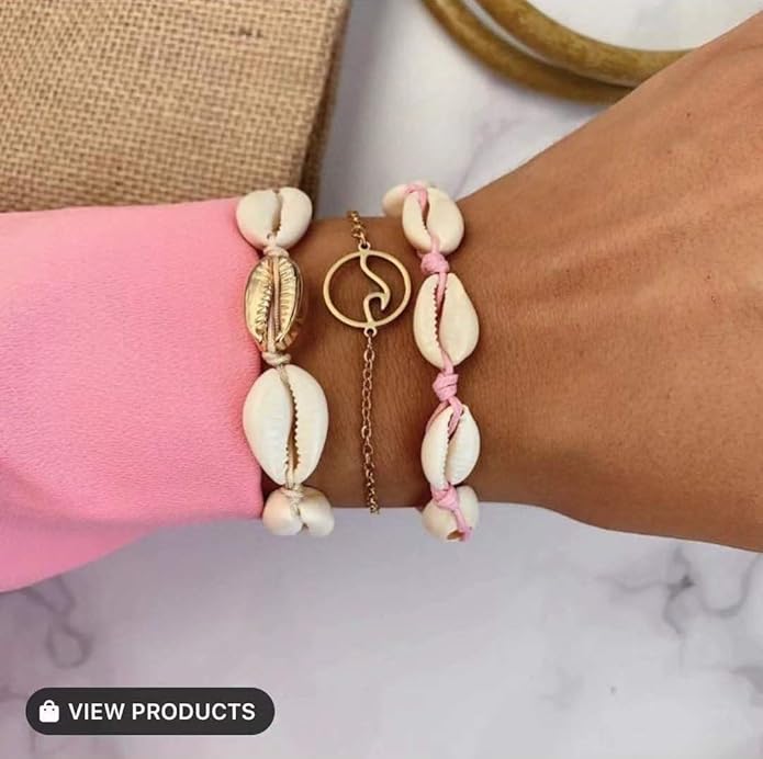 Natural Cowrie Shell Best Friends Forever(BFF) 3 Pcs Seashell Bracelet Sets, Handmade Boho White Seashell, Perfect for Beach Vacations & Gifting