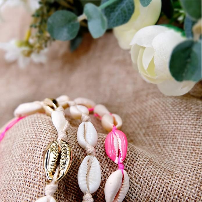 Natural Cowrie Shell Best Friends Forever(BFF) 3 Pcs Seashell Bracelet Sets, Handmade Boho White Seashell, Perfect for Beach Vacations & Gifting