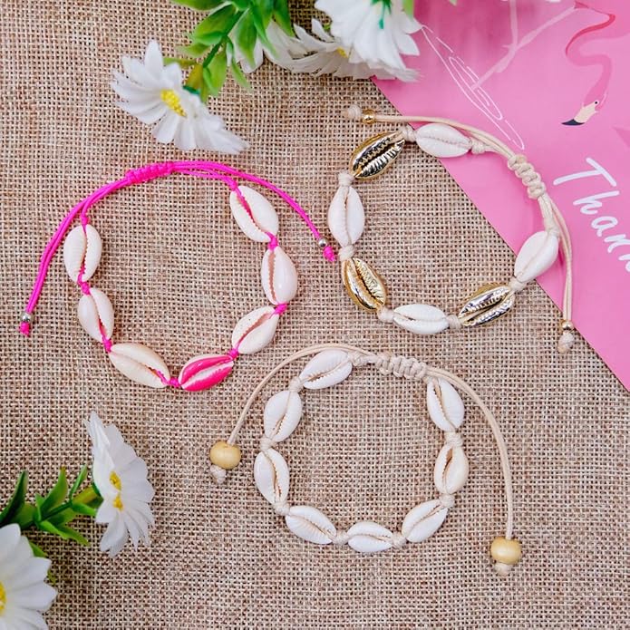 Natural Cowrie Shell Best Friends Forever(BFF) 3 Pcs Seashell Bracelet Sets, Handmade Boho White Seashell, Perfect for Beach Vacations & Gifting