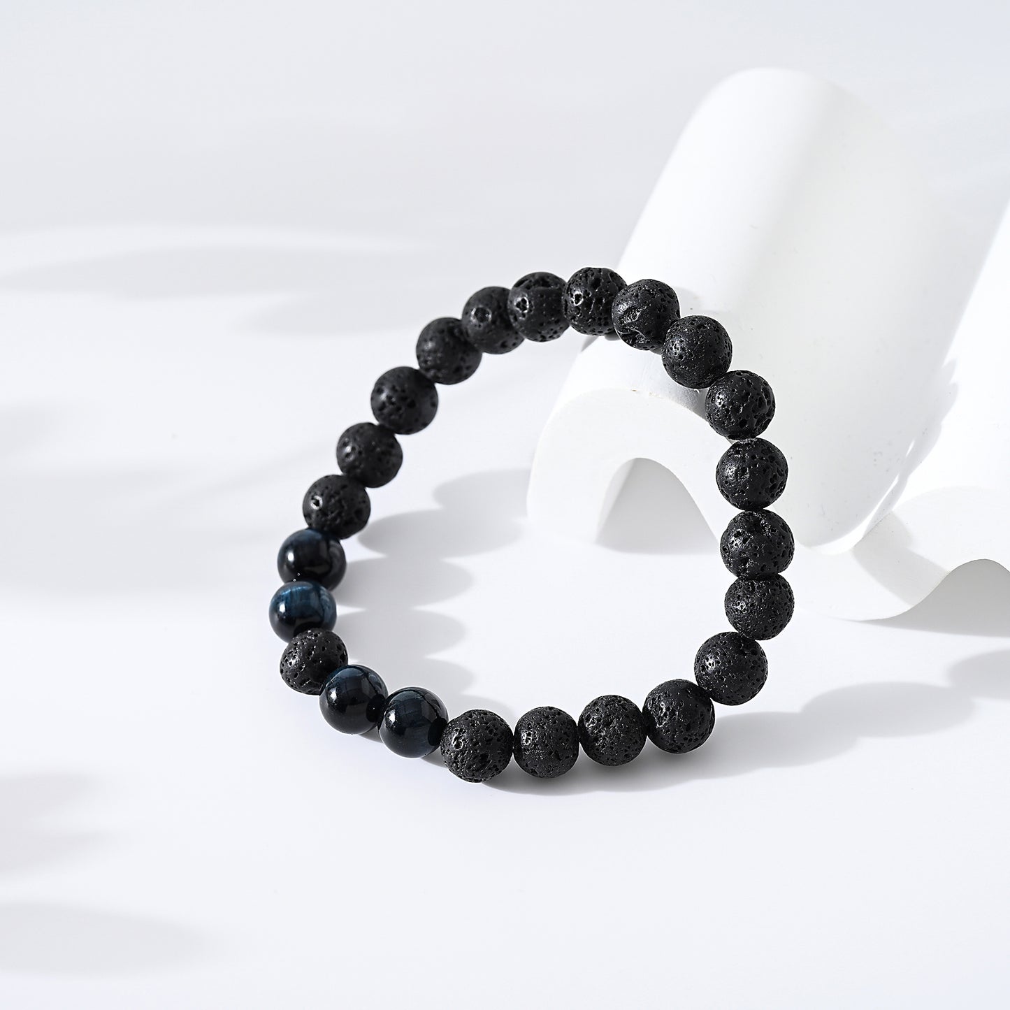 1pc Bohemian Style Natural Black Lava Stone Beaded Bracelet with Assorted Accent Beads for Men and Women - Perfect for Daily Wear and Special Occasions