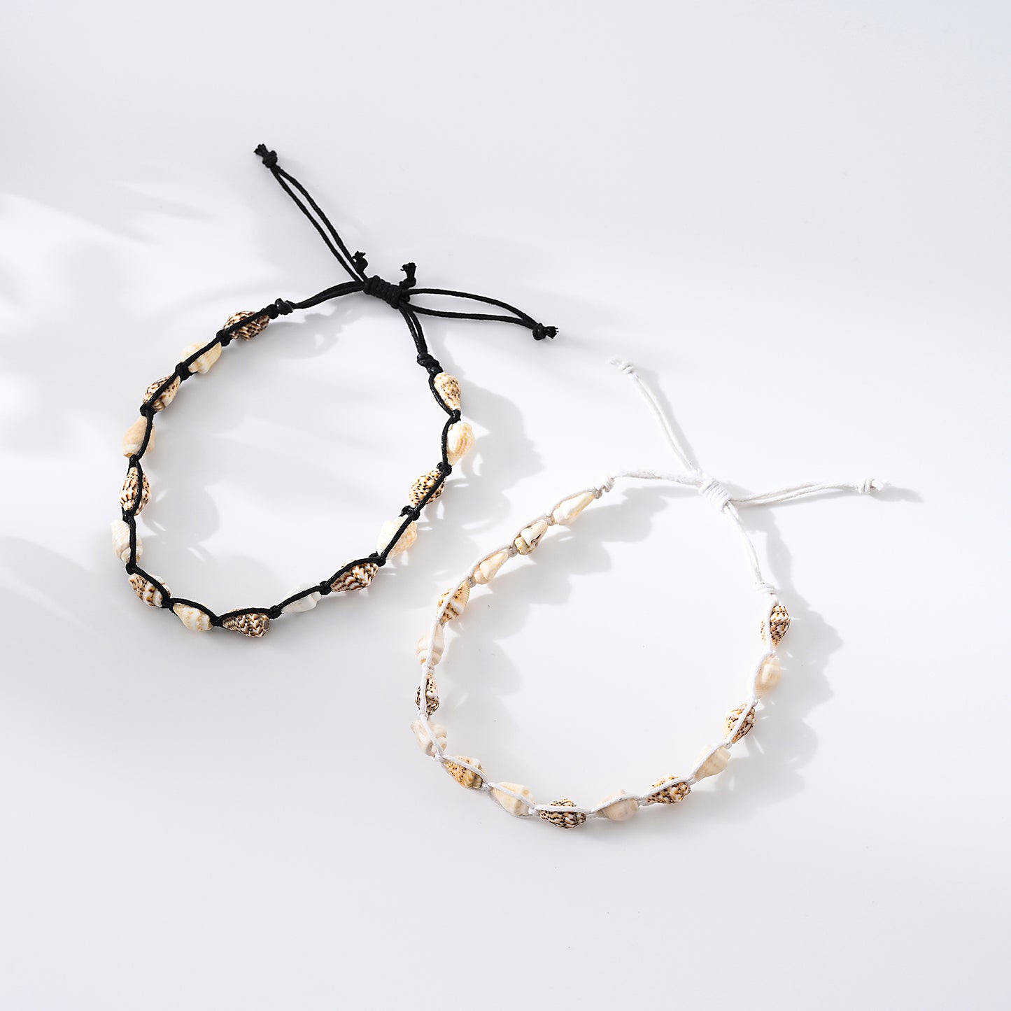 1pc Unisex Handmade Shell Anklet with Black/White Cord - Coastal Beach Jewelry for Summer Vacation