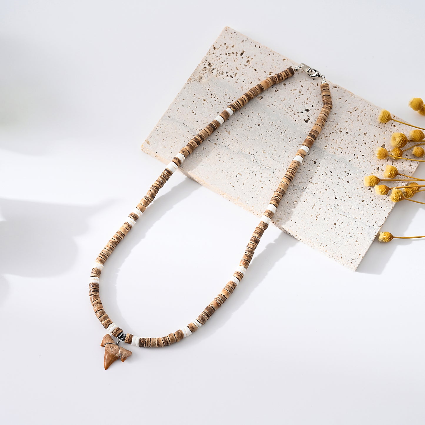 1 pc Bohemian Style Coconut Shell Necklace with Shark Tooth Pendant for Men - Beach - Party Jewelry