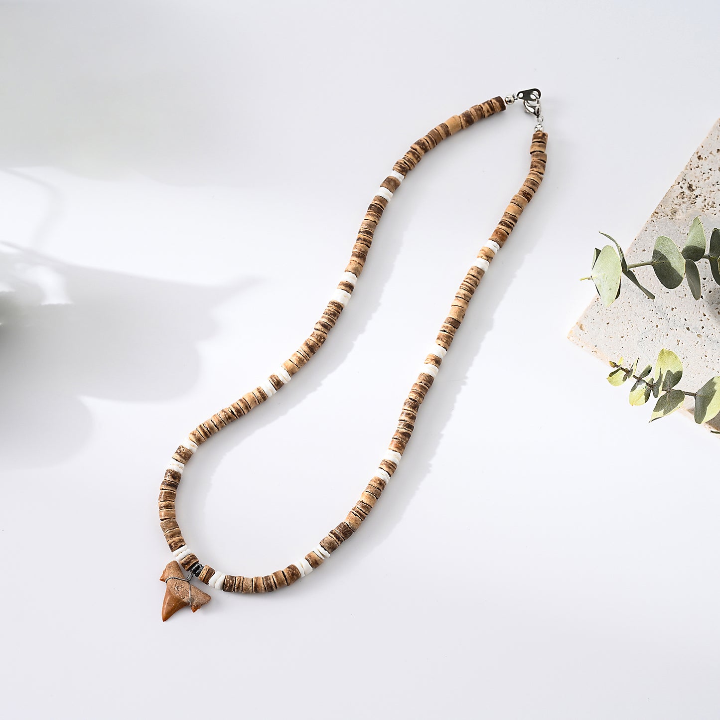 1 pc Bohemian Style Coconut Shell Necklace with Shark Tooth Pendant for Men - Beach - Party Jewelry