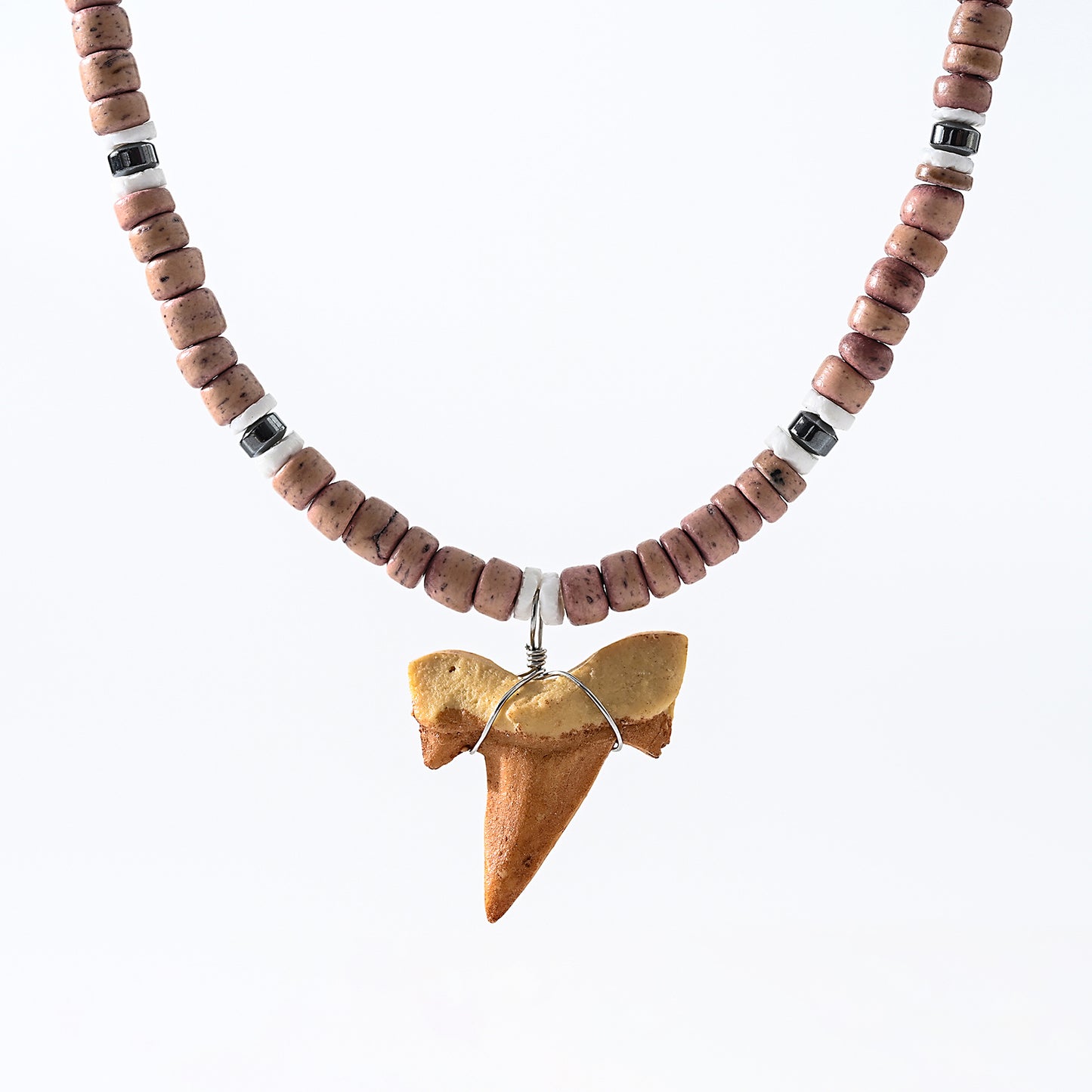 1 pc Bohemian Style Wooden Bead Necklace with Shark Tooth Pendant for Men & Women - Summer Beach Jewelry & Festival Gift