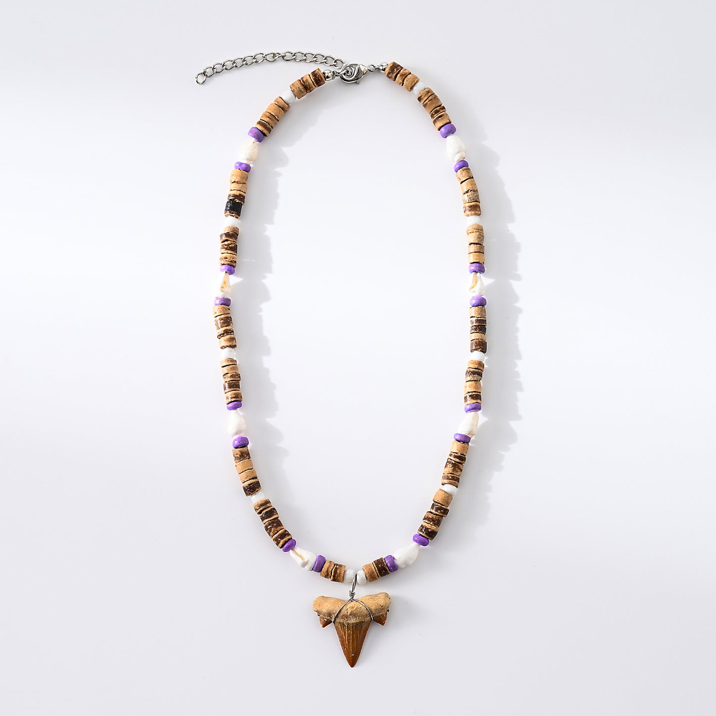 1 pc Bohemian Style Natural Shark Tooth with Assorted Beads and Shells Pendant Necklace for Women and Men - Ideal for Beach Trips and Casual Wear