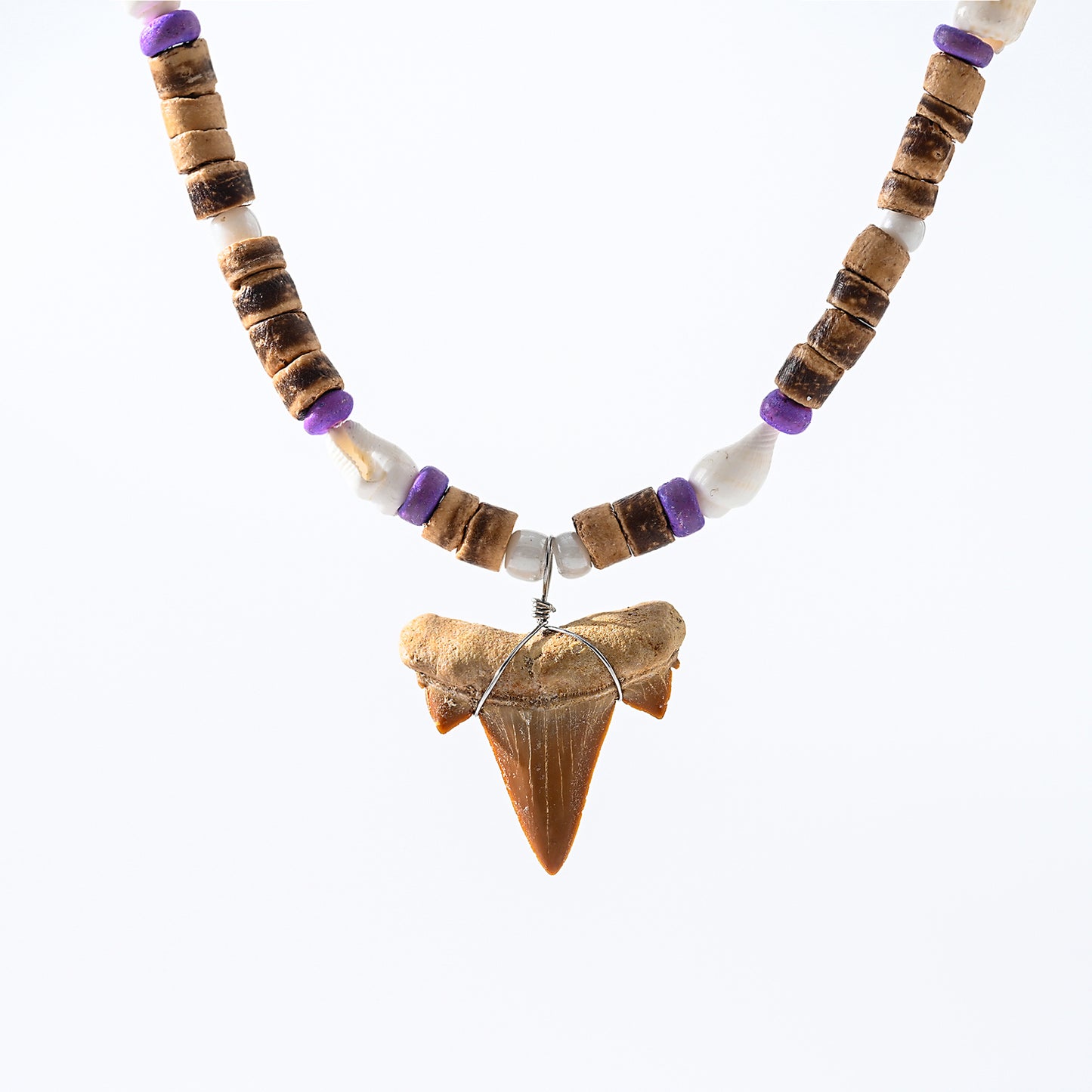 1 pc Bohemian Style Natural Shark Tooth with Assorted Beads and Shells Pendant Necklace for Women and Men - Ideal for Beach Trips and Casual Wear