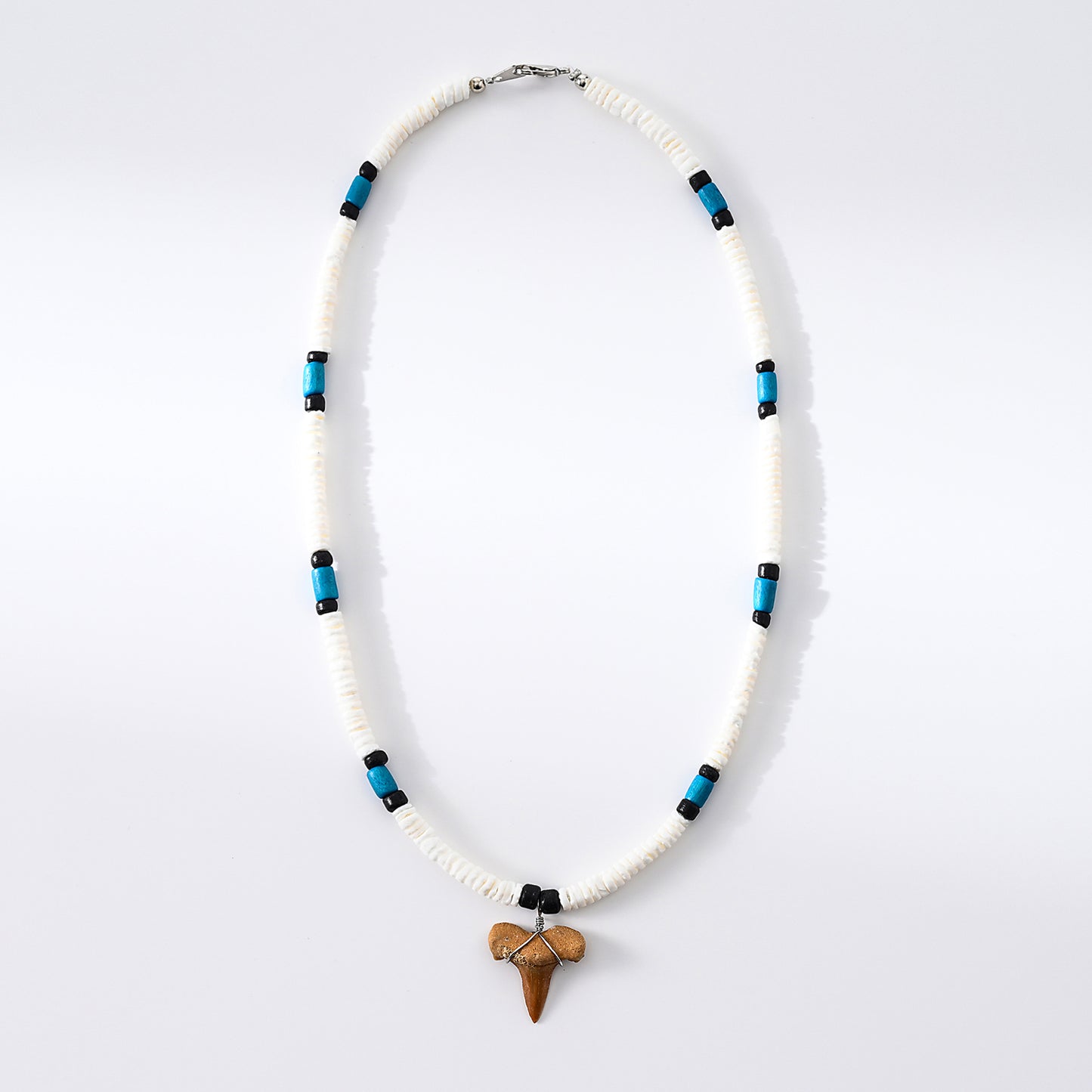 1pc Unisex Bohemian Style Shark Tooth Necklace with White Shell & Blue/Black Beads - Coastal Beach Jewelry for Summer Vacation/Beach Party Gift