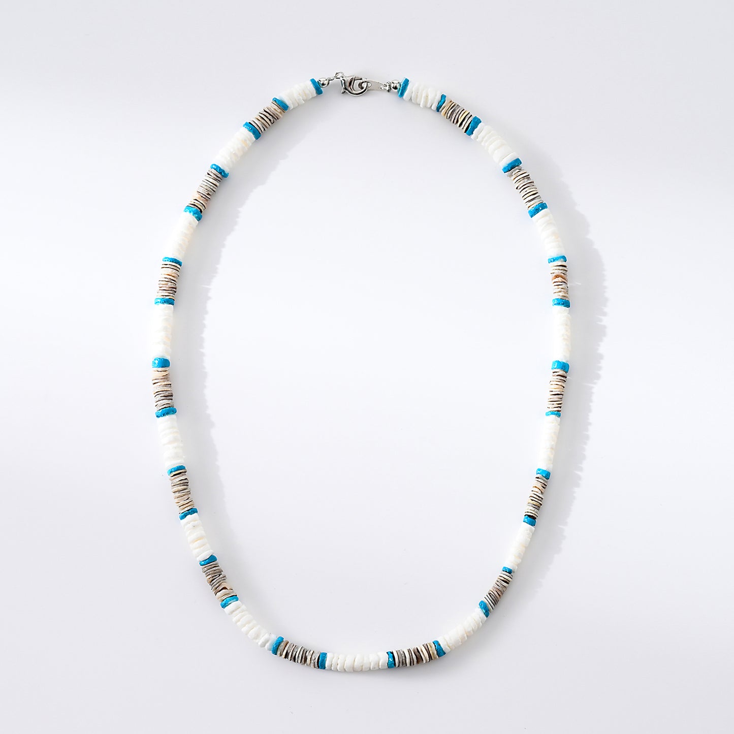 1pc Boho Beach Necklace, Natural White/Grey Shell & Turquoise Beads, Hand-Strung Adjustable Cord, Unisex Summer Vacation/Beach Party Gift