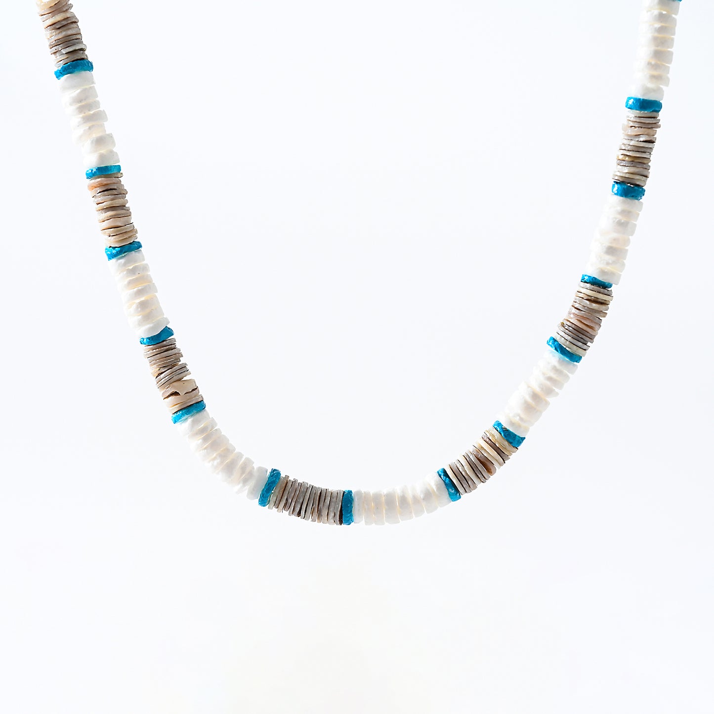1pc Boho Beach Necklace, Natural White/Grey Shell & Turquoise Beads, Hand-Strung Adjustable Cord, Unisex Summer Vacation/Beach Party Gift