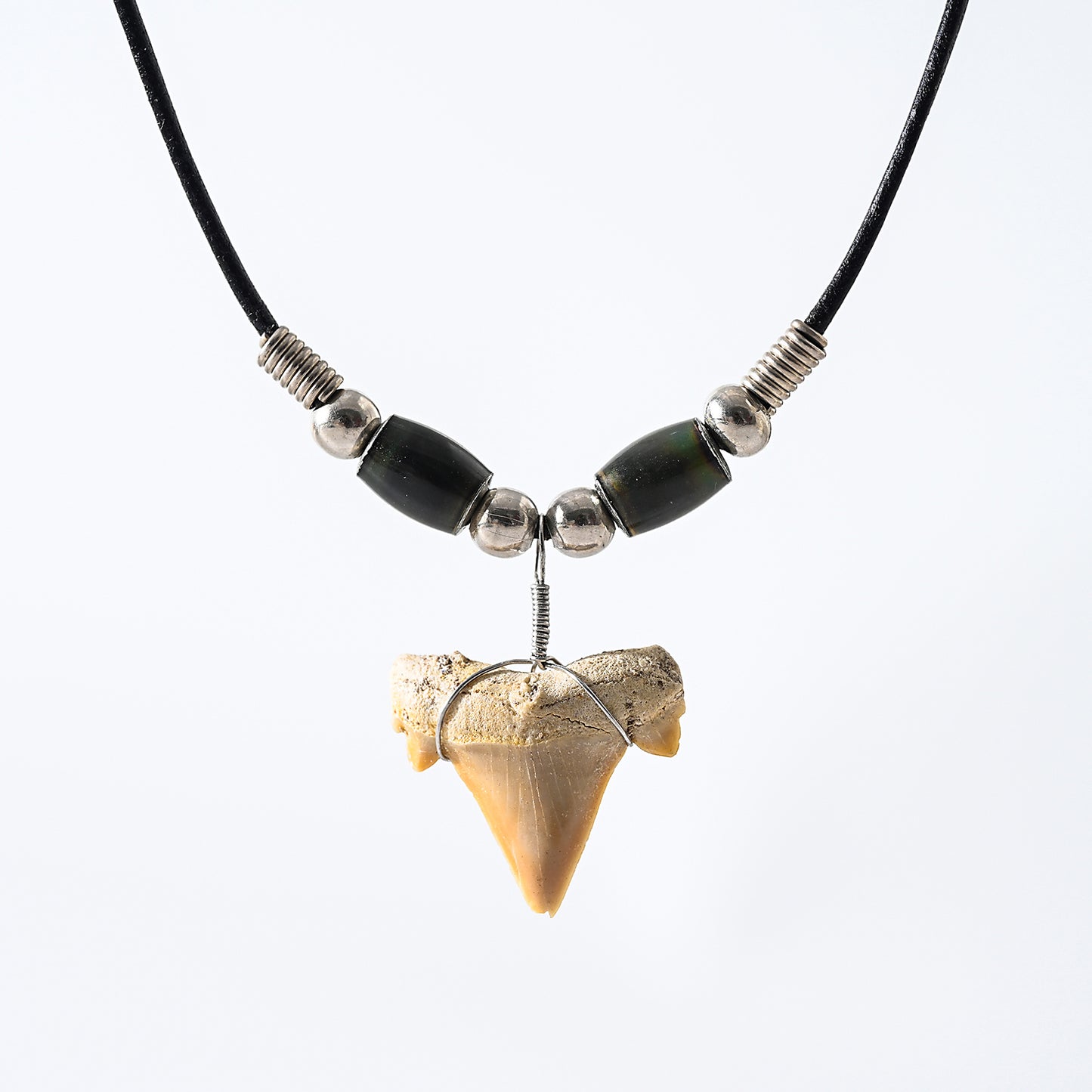 1pc Nautical Men's Necklace, Genuine Shark Tooth & Silver Star Charm, Brown Leather Cord, Summer Beach Party/Casual Gift