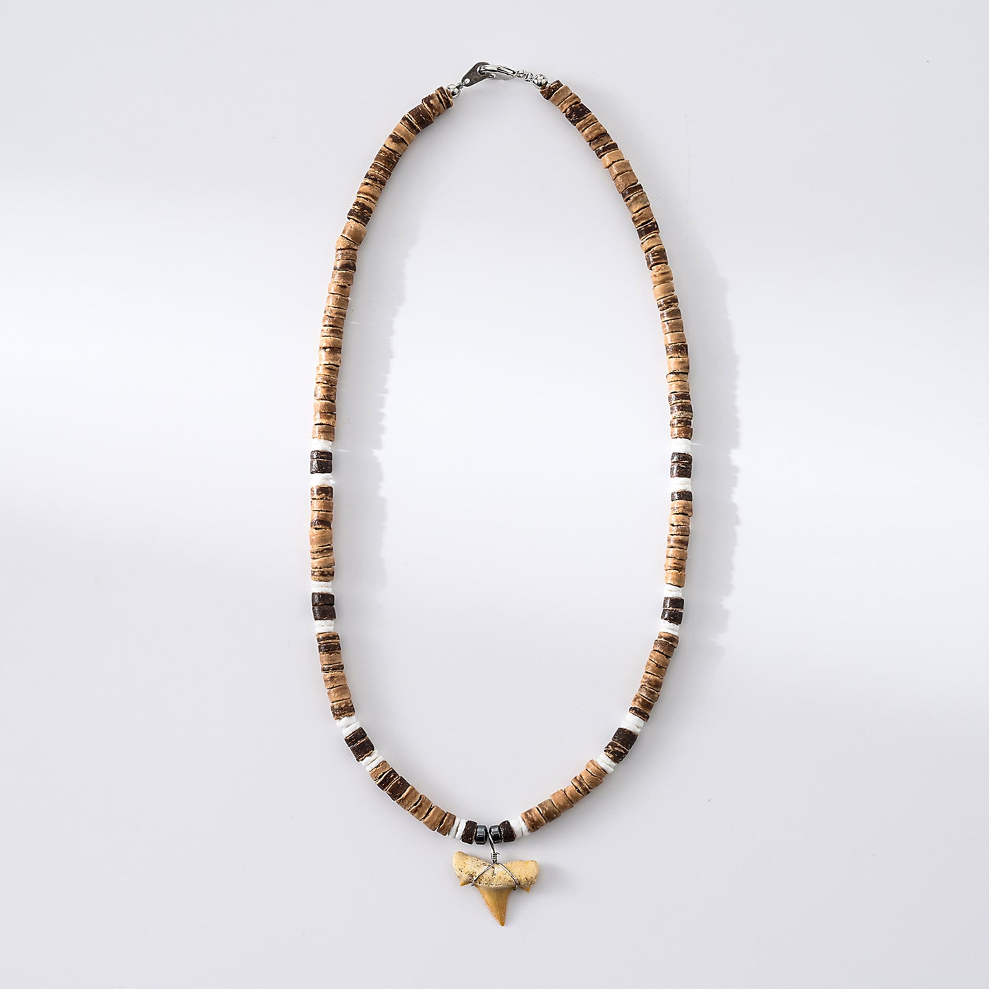 1pc Men's Coastal Beach Necklace, Natural Fossil Style with Shark Tooth Pendant, Wooden Bead & Coconut Accent Chain, Ideal for Summer Vacation/Beach Party Gift