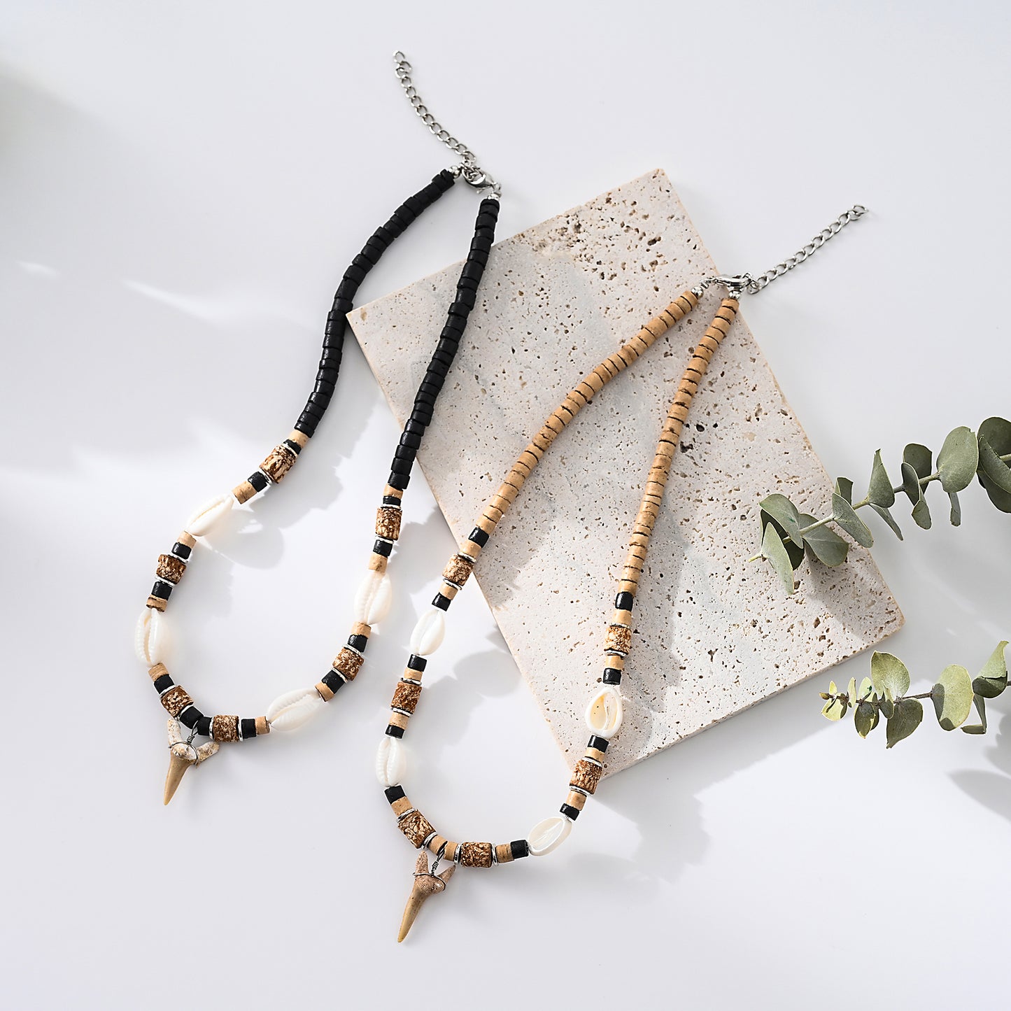 1pc Bohemian Style Mixed Bead Shark Tooth Necklace for Men/Women - Natural Wood & Shell Beads with Authentic Shark Teeth, Beach Party/Summer Gift