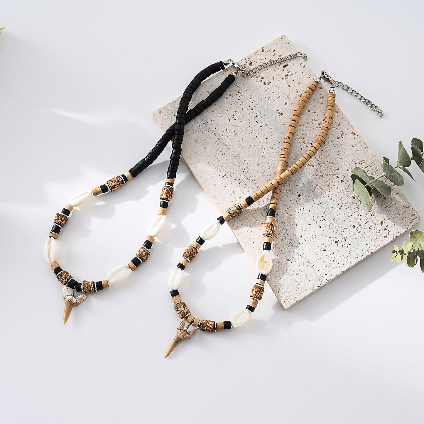 1pc Bohemian Style Mixed Bead Shark Tooth Necklace for Men/Women - Natural Wood & Shell Beads with Authentic Shark Teeth, Beach Party/Summer Gift