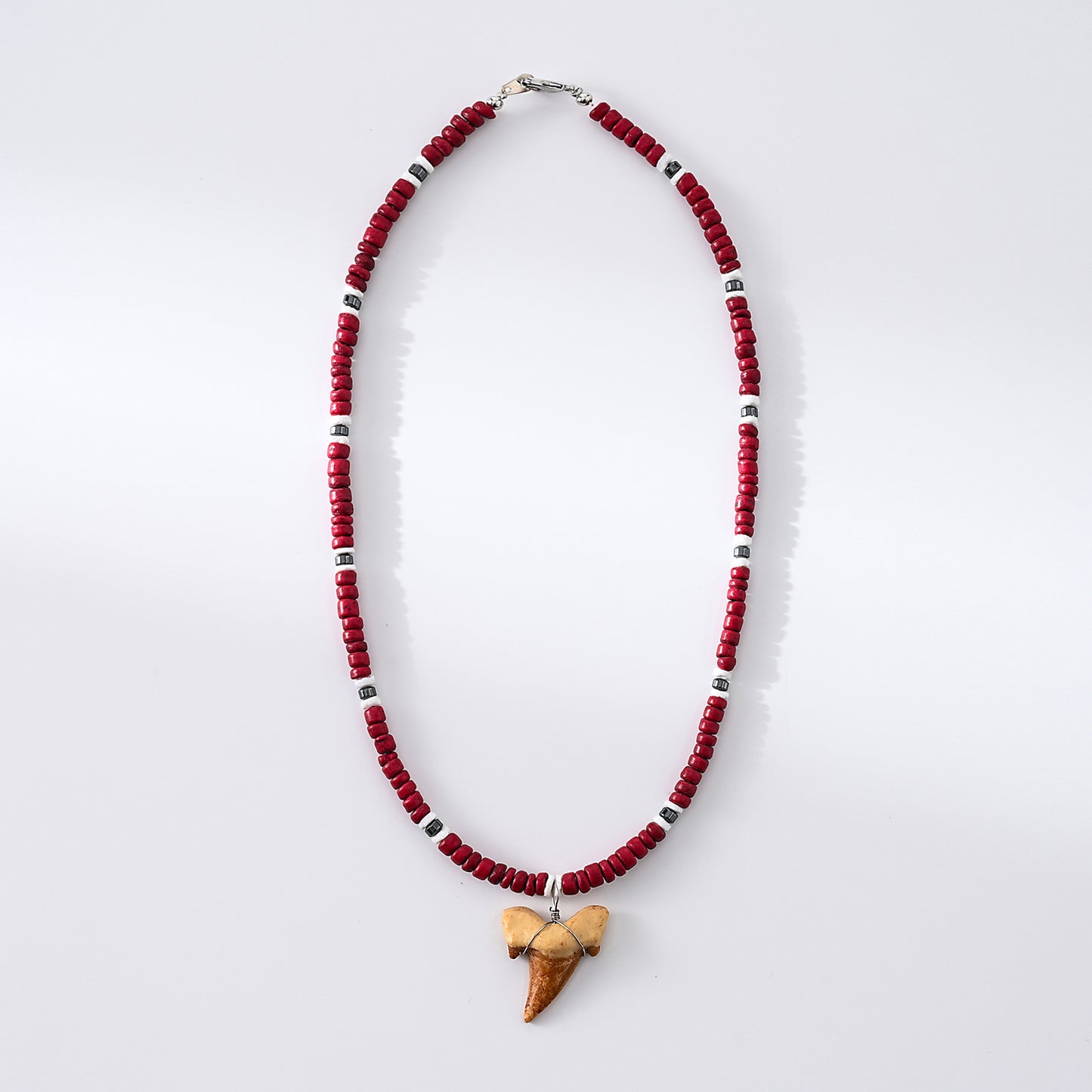 1pc Boho Beach Necklace, Faux Shark Tooth & Colorful Beads (Blue/Red/Green/Turquoise), Silver Accents, Unisex Summer Vacation/Pool Party/Festival Accessory