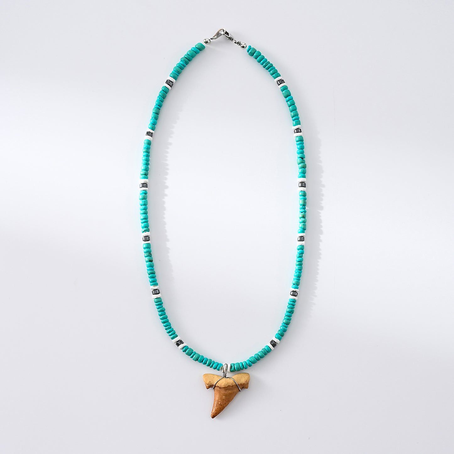 1pc Boho Beach Necklace, Faux Shark Tooth & Colorful Beads (Blue/Red/Green/Turquoise), Silver Accents, Unisex Summer Vacation/Pool Party/Festival Accessory