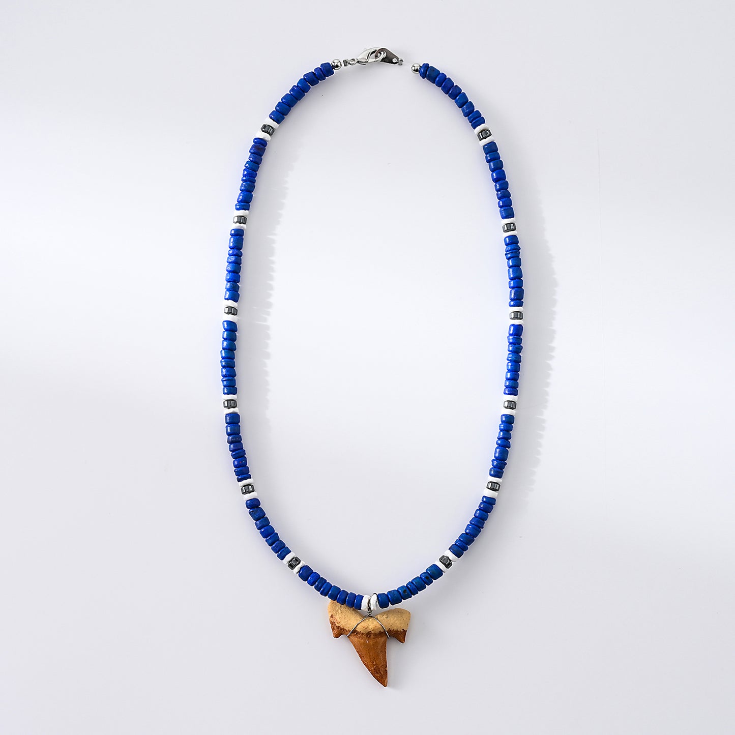1pc Boho Beach Necklace, Faux Shark Tooth & Colorful Beads (Blue/Red/Green/Turquoise), Silver Accents, Unisex Summer Vacation/Pool Party/Festival Accessory