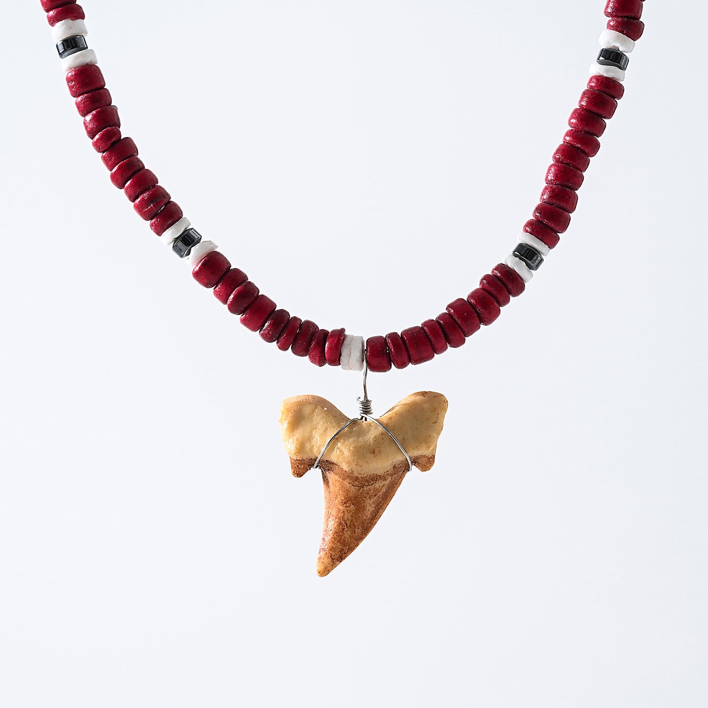 1pc Boho Beach Necklace, Faux Shark Tooth & Colorful Beads (Blue/Red/Green/Turquoise), Silver Accents, Unisex Summer Vacation/Pool Party/Festival Accessory
