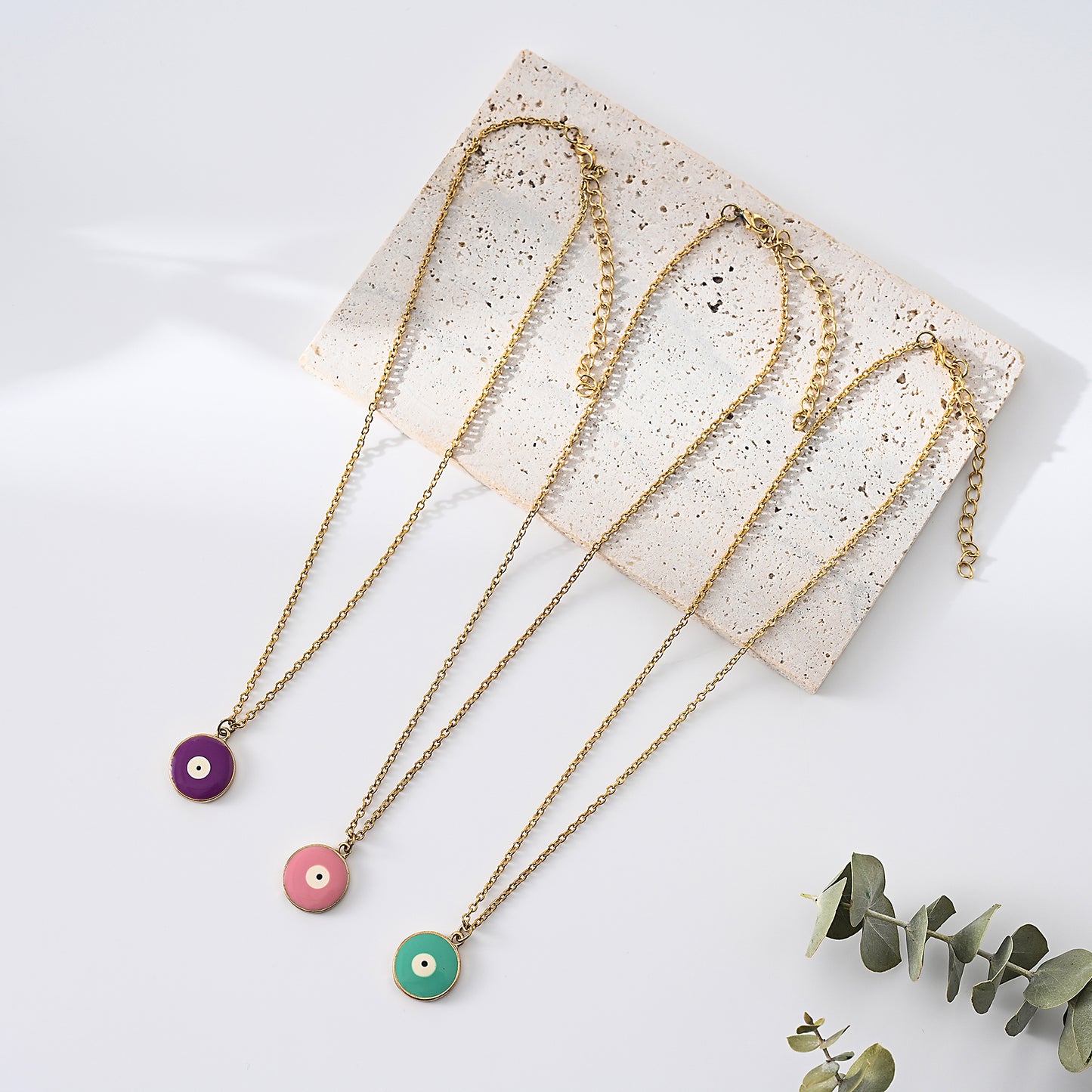 1pc Fashion Bohemian Enamel Evil - Eye Pendants with Gold - Tone Chains Statement Necklaces Women for Everyday Wear
