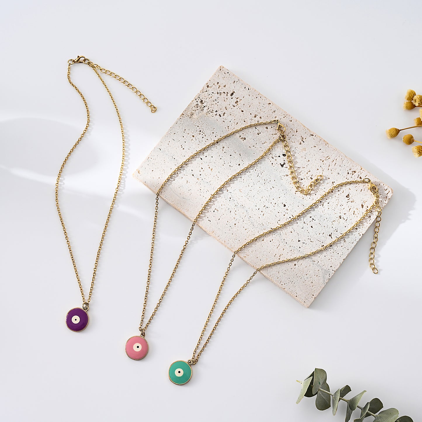 1pc Fashion Bohemian Enamel Evil - Eye Pendants with Gold - Tone Chains Statement Necklaces Women for Everyday Wear
