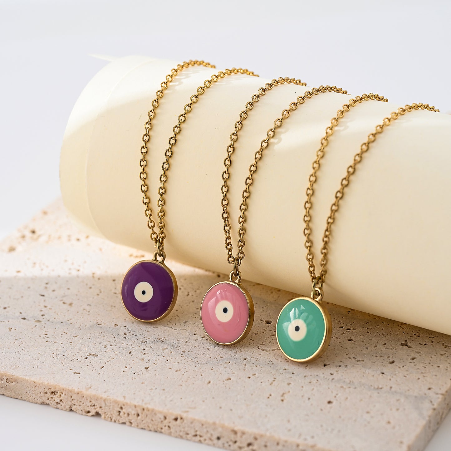 1pc Fashion Bohemian Enamel Evil - Eye Pendants with Gold - Tone Chains Statement Necklaces Women for Everyday Wear