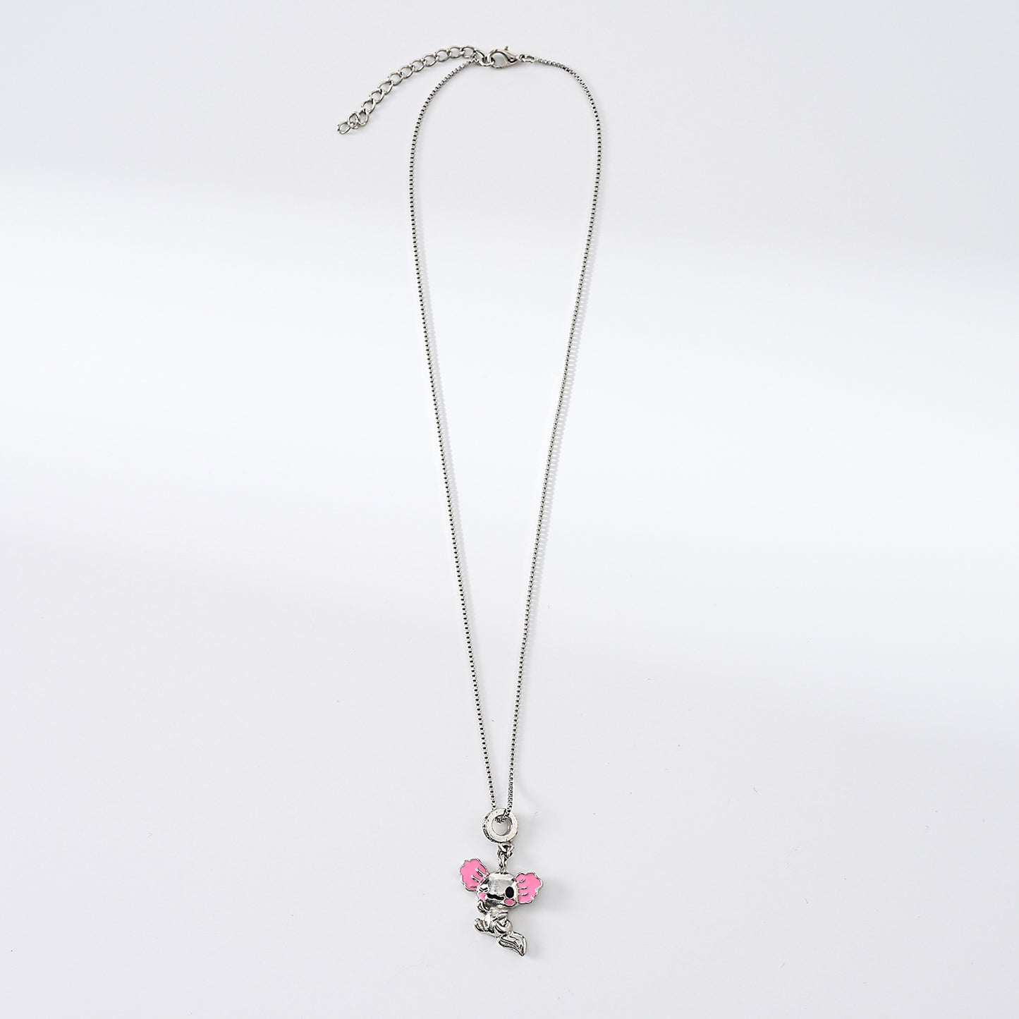 1pc Kawaii Boho Necklace Silver Axolotl Pendants with Pink&Red Ears and Crystal Accents, Square/Box Chains, Women's Everyday Wear/Date Night/Casual Gift