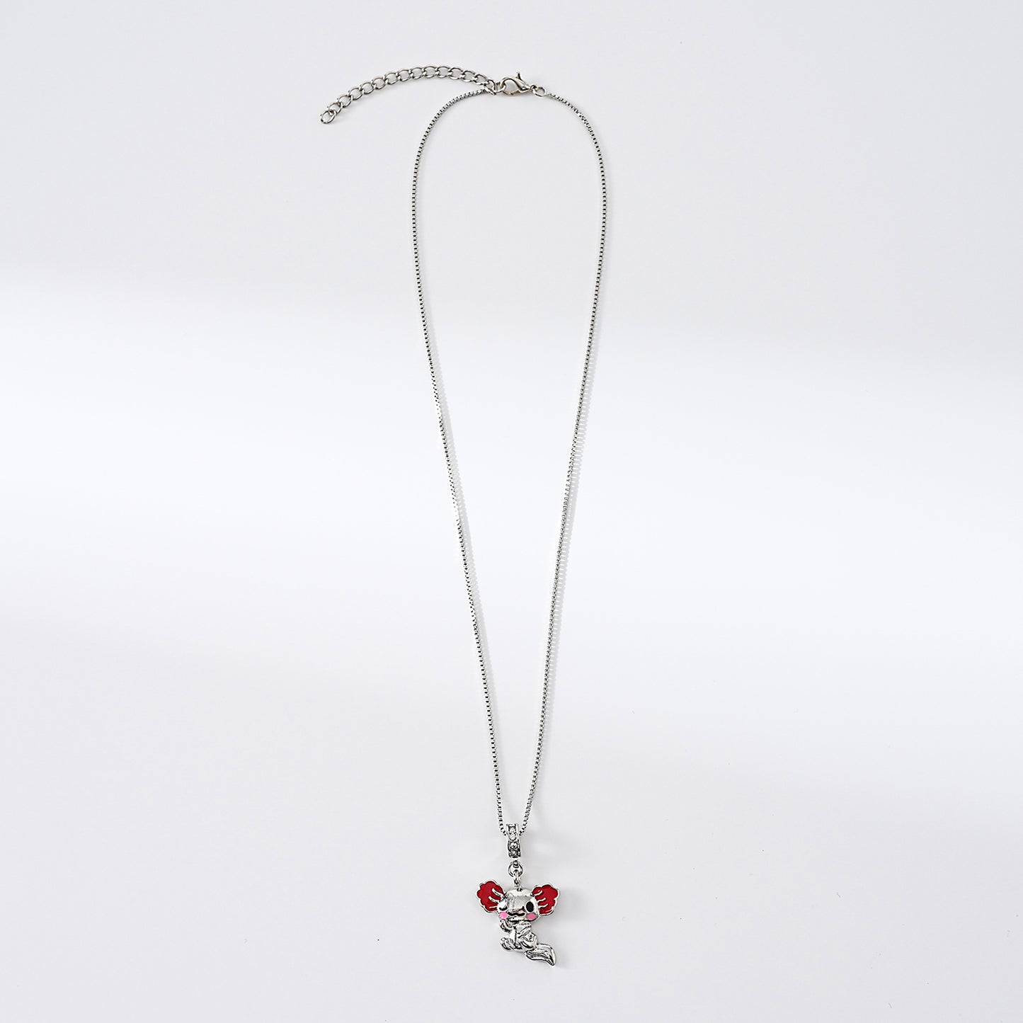 1pc Kawaii Boho Necklace Silver Axolotl Pendants with Pink&Red Ears and Crystal Accents, Square/Box Chains, Women's Everyday Wear/Date Night/Casual Gift