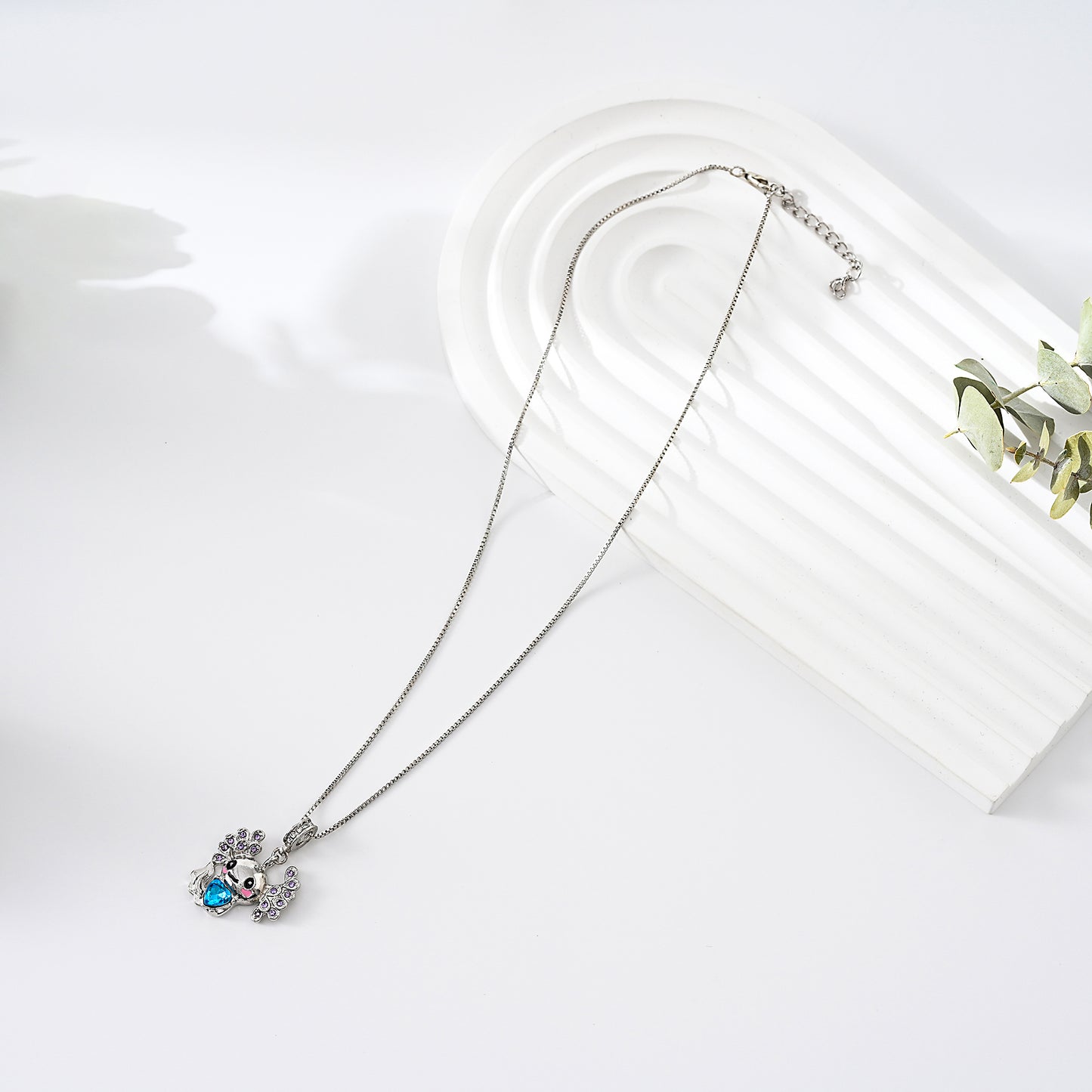 1pc Kawaii Boho Necklace, Silver Axolotl Pendant with Pink Cheeks & Blue Crystal Body, Purple Gem Wing Accents, Women's Everyday Wear/Date Night/Christmas Gift