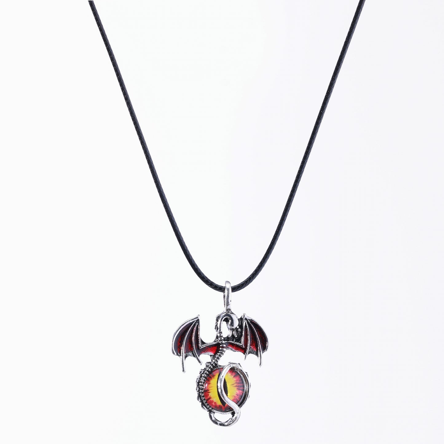 Dragon & Eye Pendant Necklace – Assorted Silver & Gold Tones, Gothic & Mythical Jewelry with Iridescent Blue & Fiery Red Eyes, Stylish Accessories for Men & Women